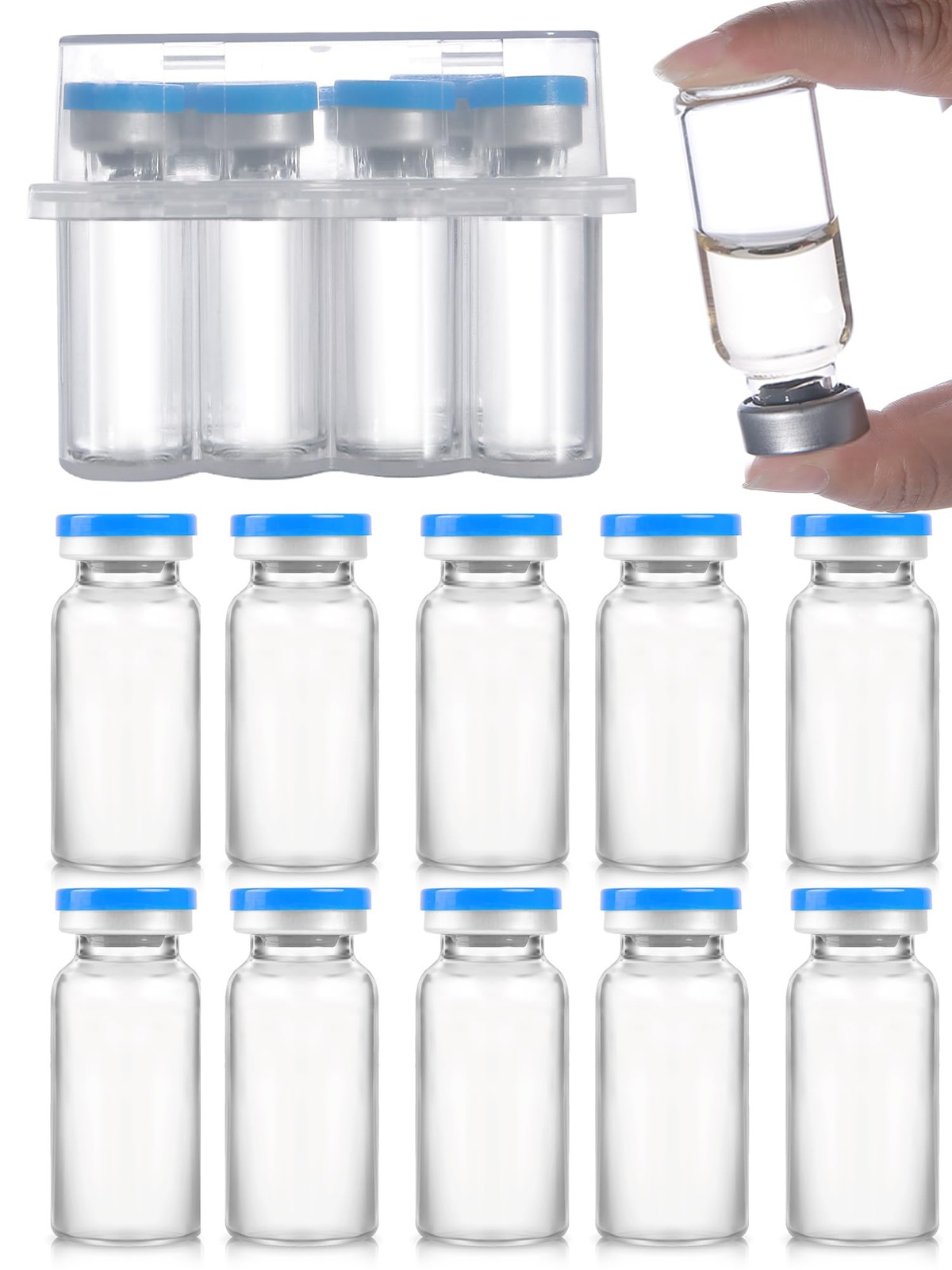 20ml Glass Vials – Self-Healing Injection Port, Sterile Empty Vials with Sea…