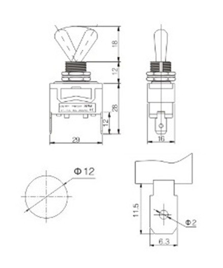 HEAVY DUTY SPST ON-OFF TOGGLE SWITCH 20A 125V, 15A 250V SPADE TERMINALS (11A)
