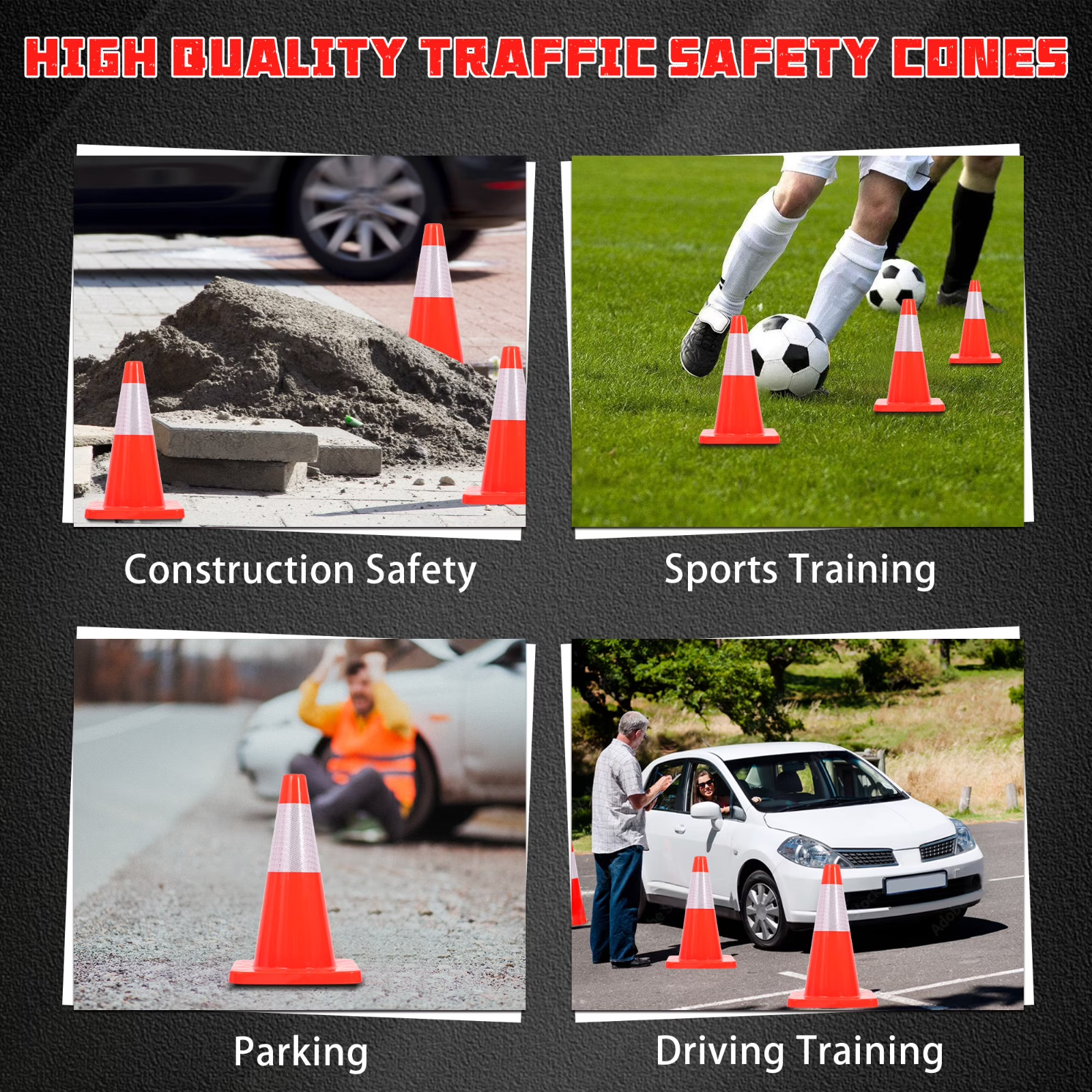 6 PACK-18» Traffic Safety Cones,2.2LB with Reflective Collar| Driveway Parking