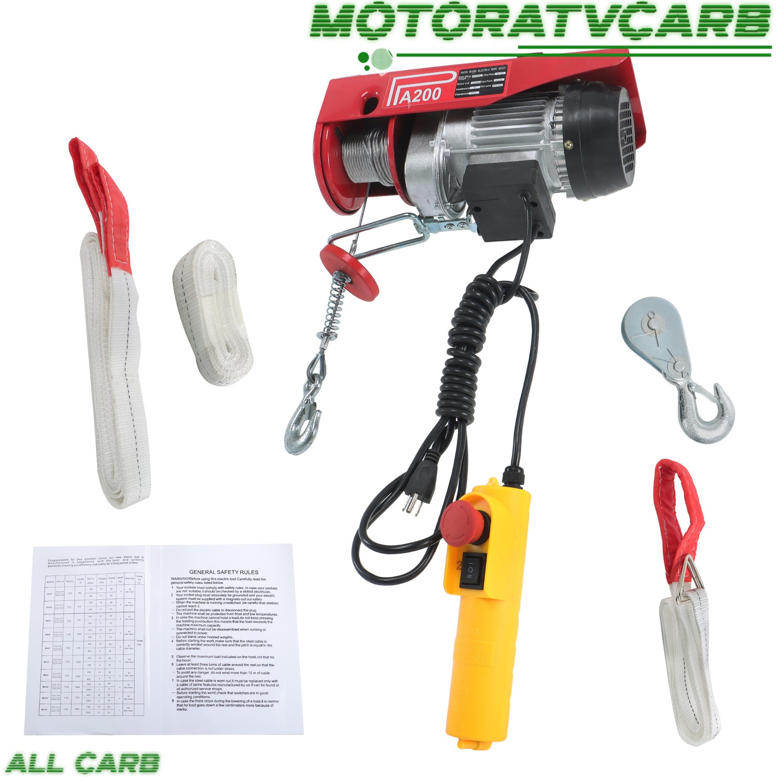 ALL-CARB 440lbs / 200kg Mini Electric Hoist 6.6 ft Wired Remote Control 110V