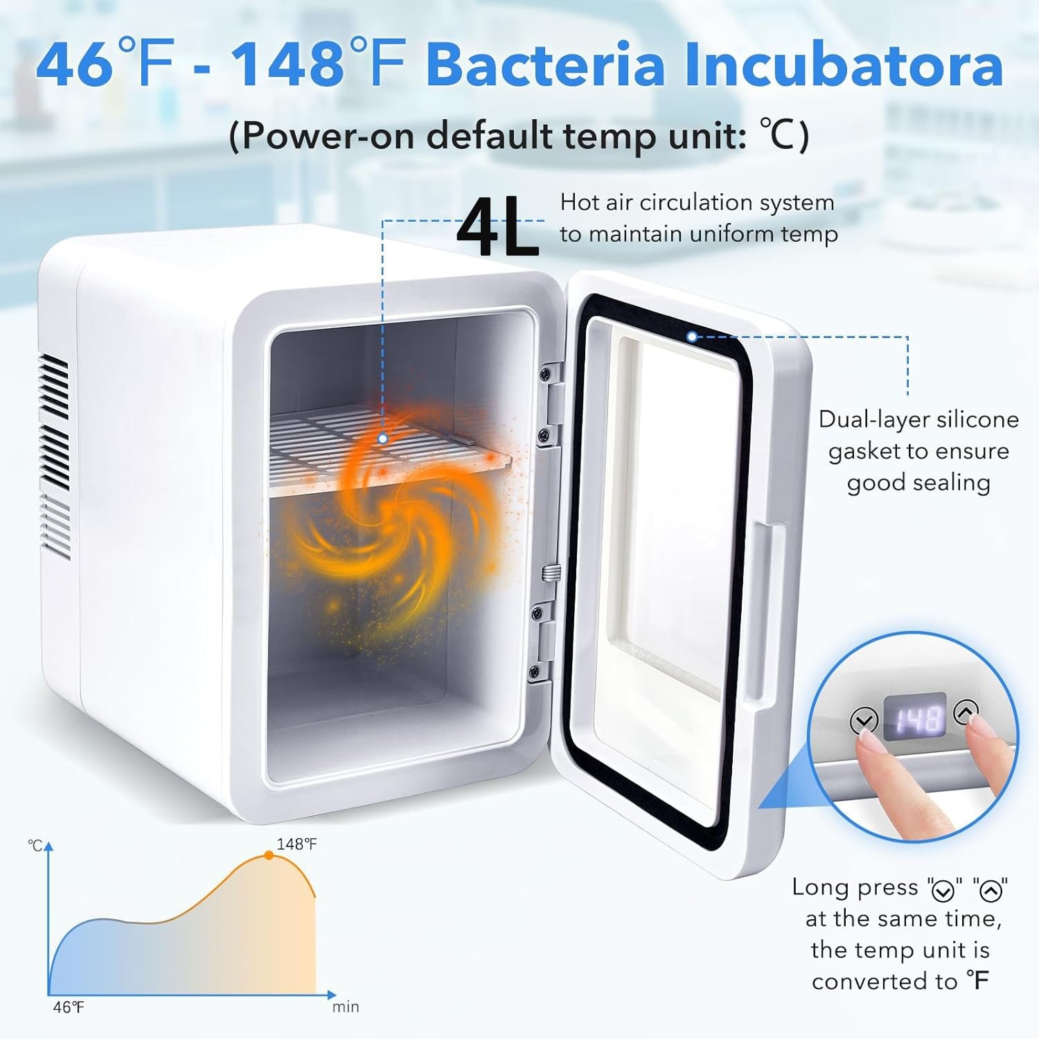 4/10L Lab Incubator Digital Bacteria Incubator Thermostatic Cabinet Incubator US
