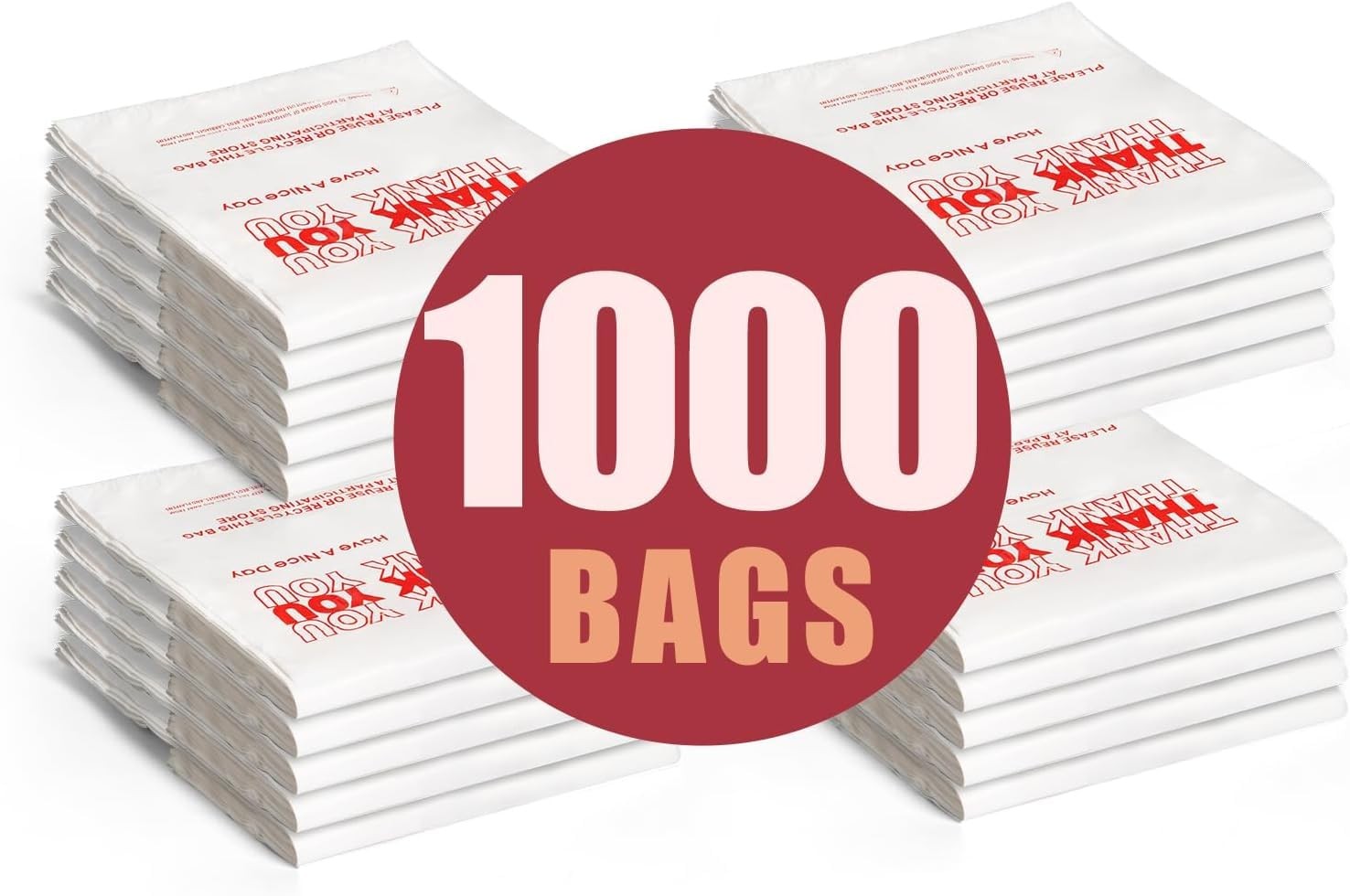 JShlpiar 1000 Bags Thank You Plastic T-shirt Bags (1000 Count) (11.5 x 6.5 x 21)