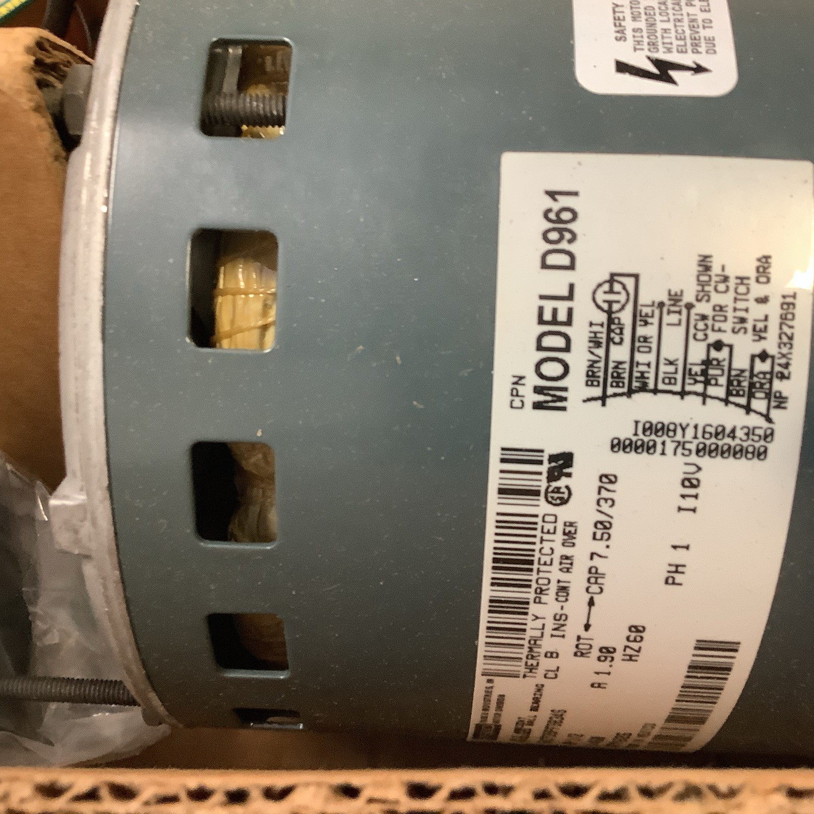 Fasco D961 Motor – 1/2HP, 460V, 1.90AMPS, 825RPM