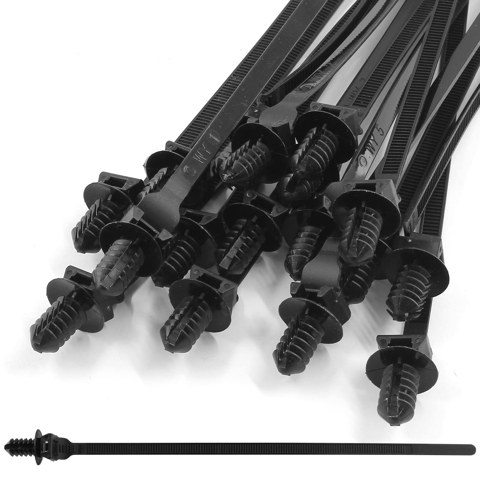 50 Pcs Black Nylon Fir Tree Mount Cable Ties 205mm for Automotive Electrical