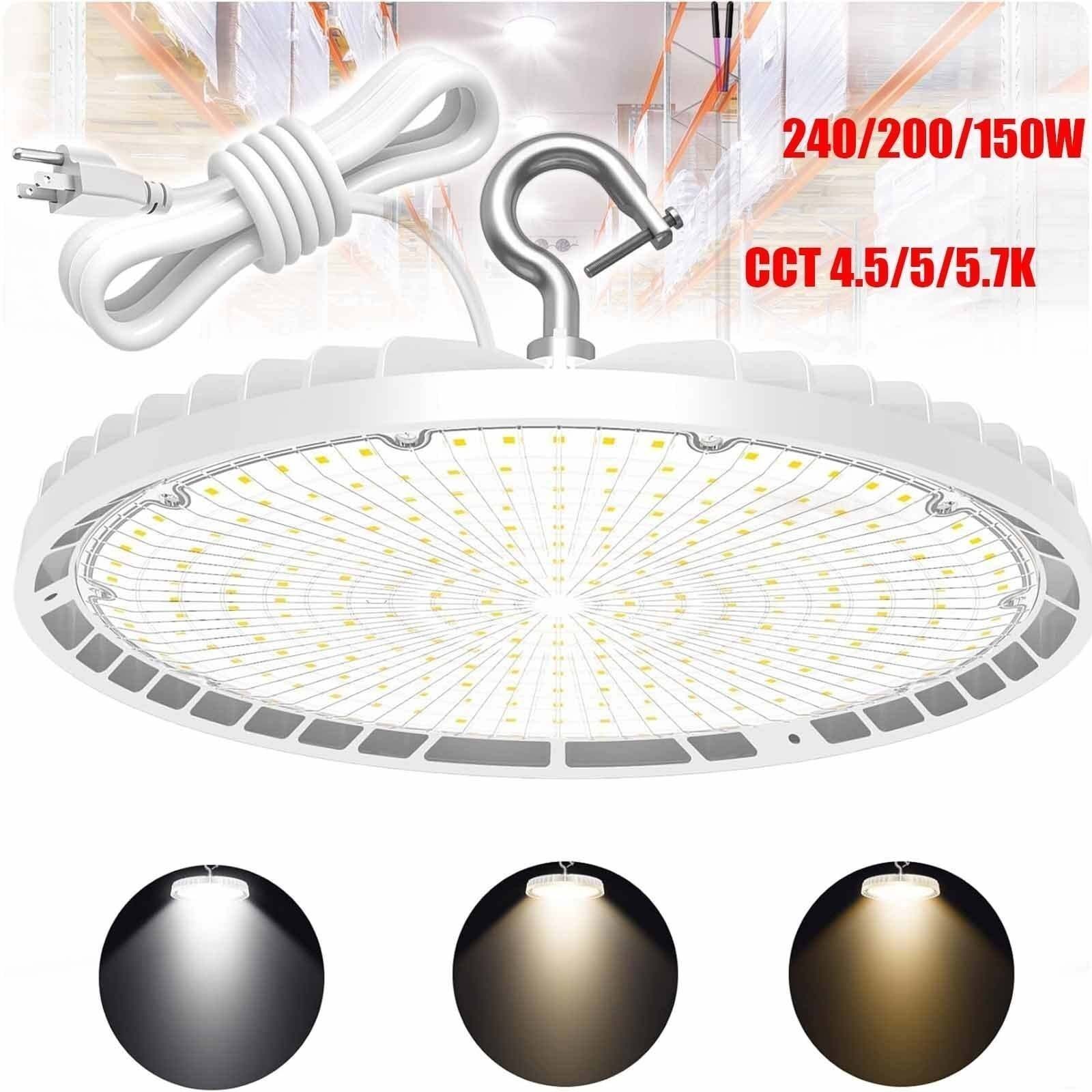 LED UFO High Bay BI Light 240W 200W 150W CCT 4500K to 5700K 100~277V Shop Light