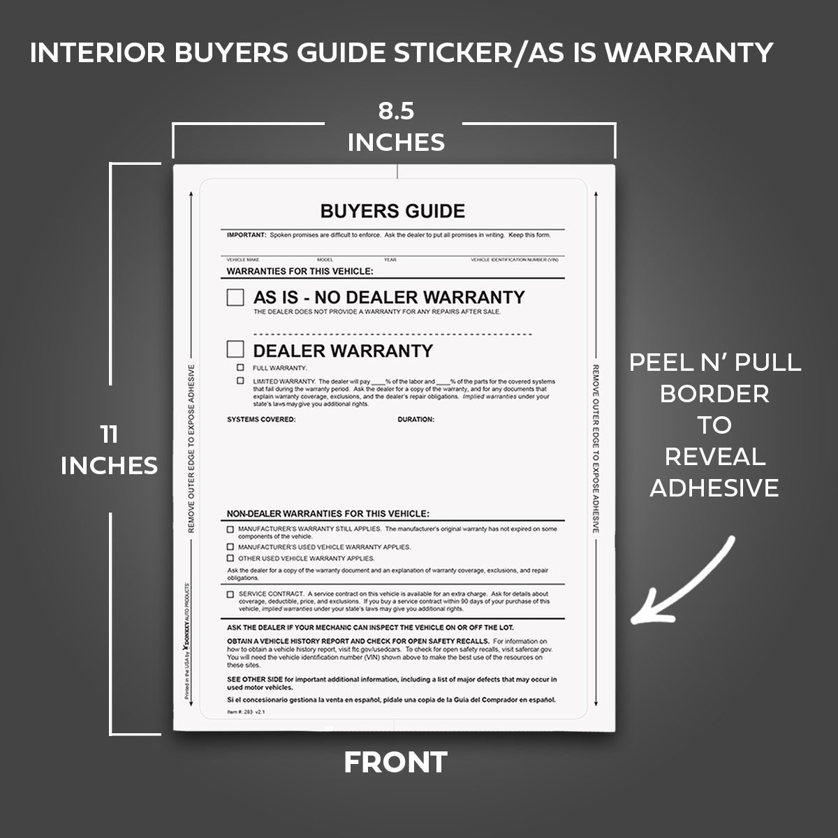 1-Part Self-Adhesive Buyers Guides – As Is / Warranty (No Lines) (100/pack)
