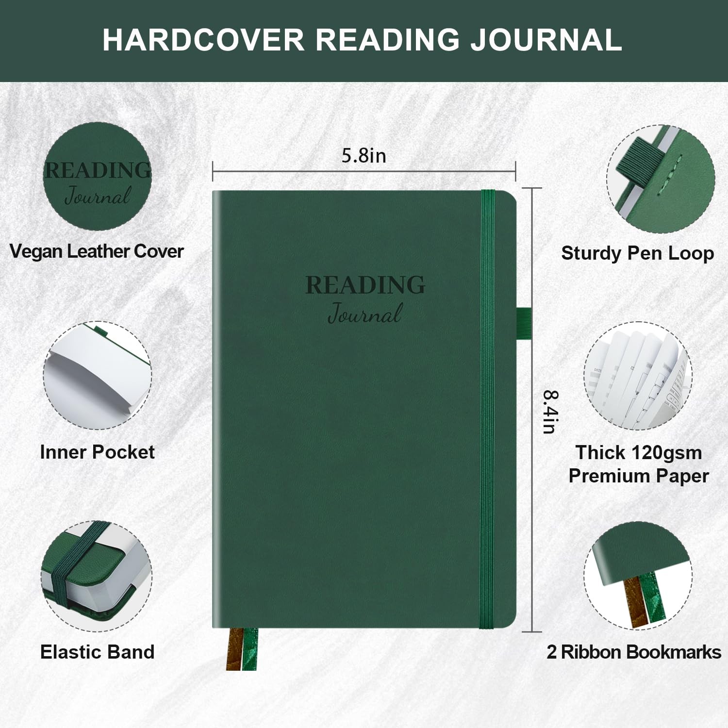 Dark Green A5 Reading Journal 104 Book Reviews Log Notebook Readers Gifts