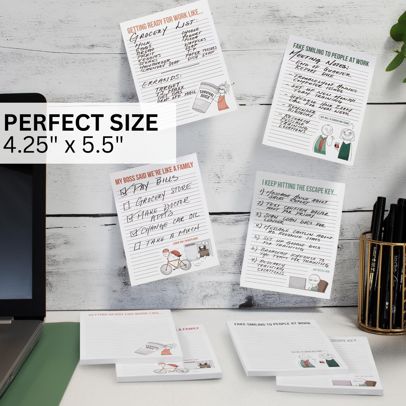 Super Funny Notepads Office Gift Women Coworkers Set of 4 Memo Pads w/ 50 Sheets