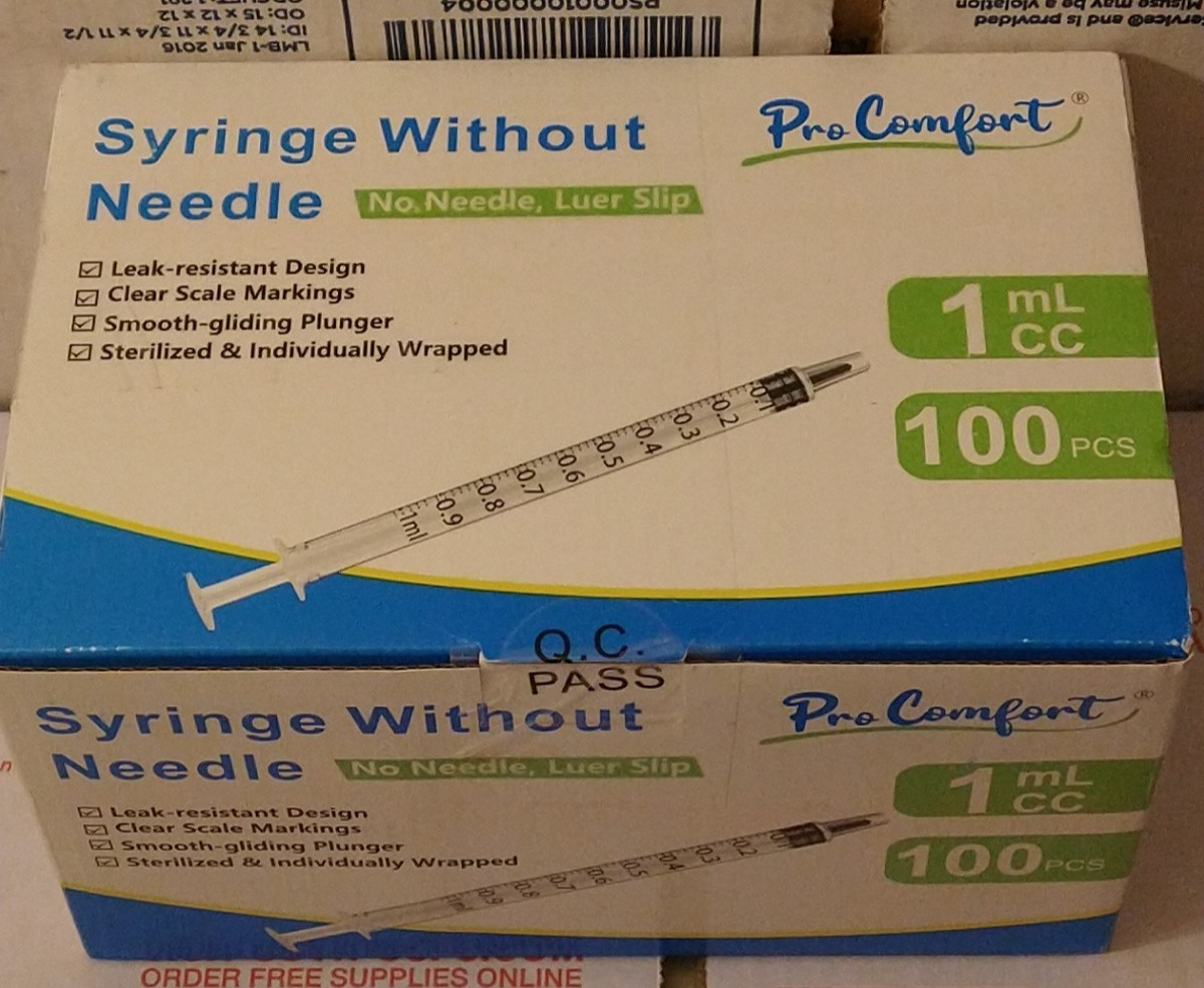 100 pc 1ml/cc Syringe without Needle 100PACK Individually wrapped 1ml Sterilized