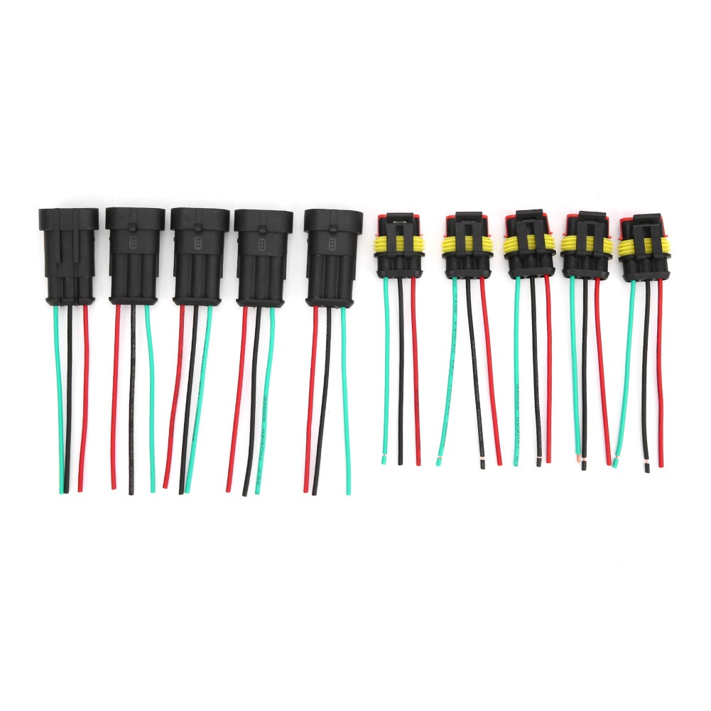 5 Sets 1/2/3 Pin Car Electrical Connector Plug With Wire Cable 3P