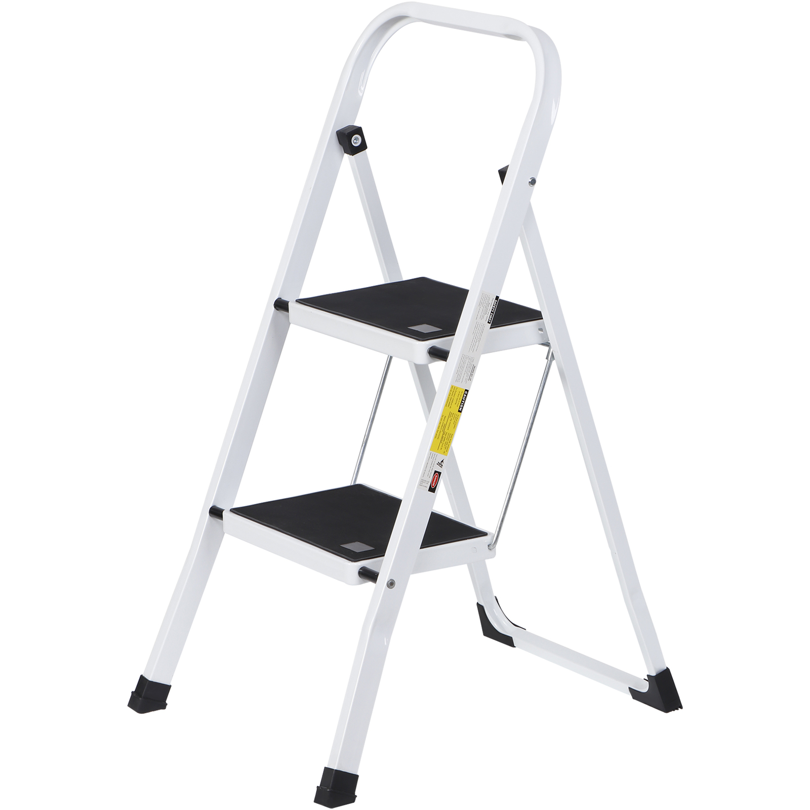 2 Step Ladder Folding Steel Step Stool Wide Anti-slip Pedal 350Lb Capacity White