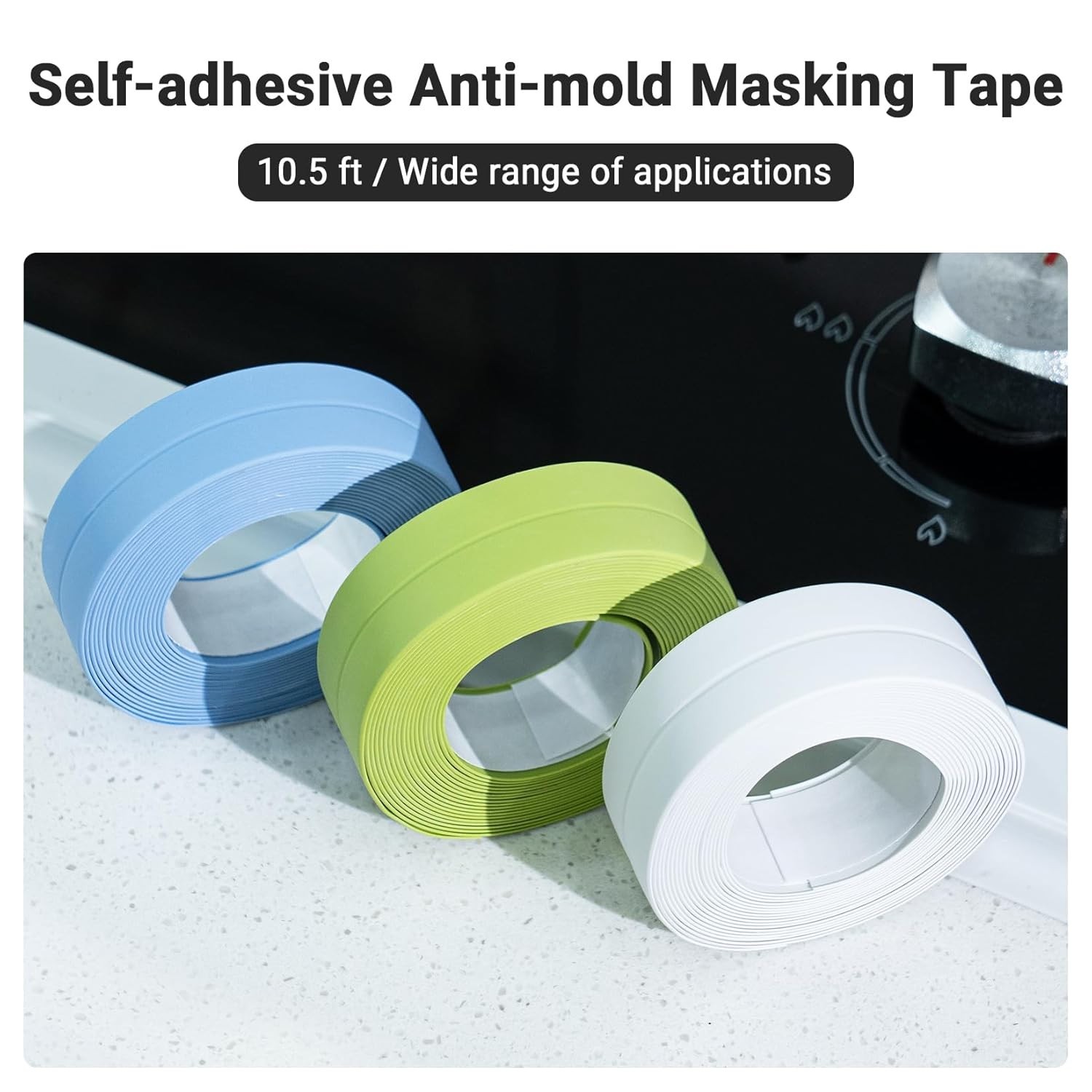 2.2cm x 10.5Ft White Caulk Tape – Adheres Easily for Seamless Water Protection
