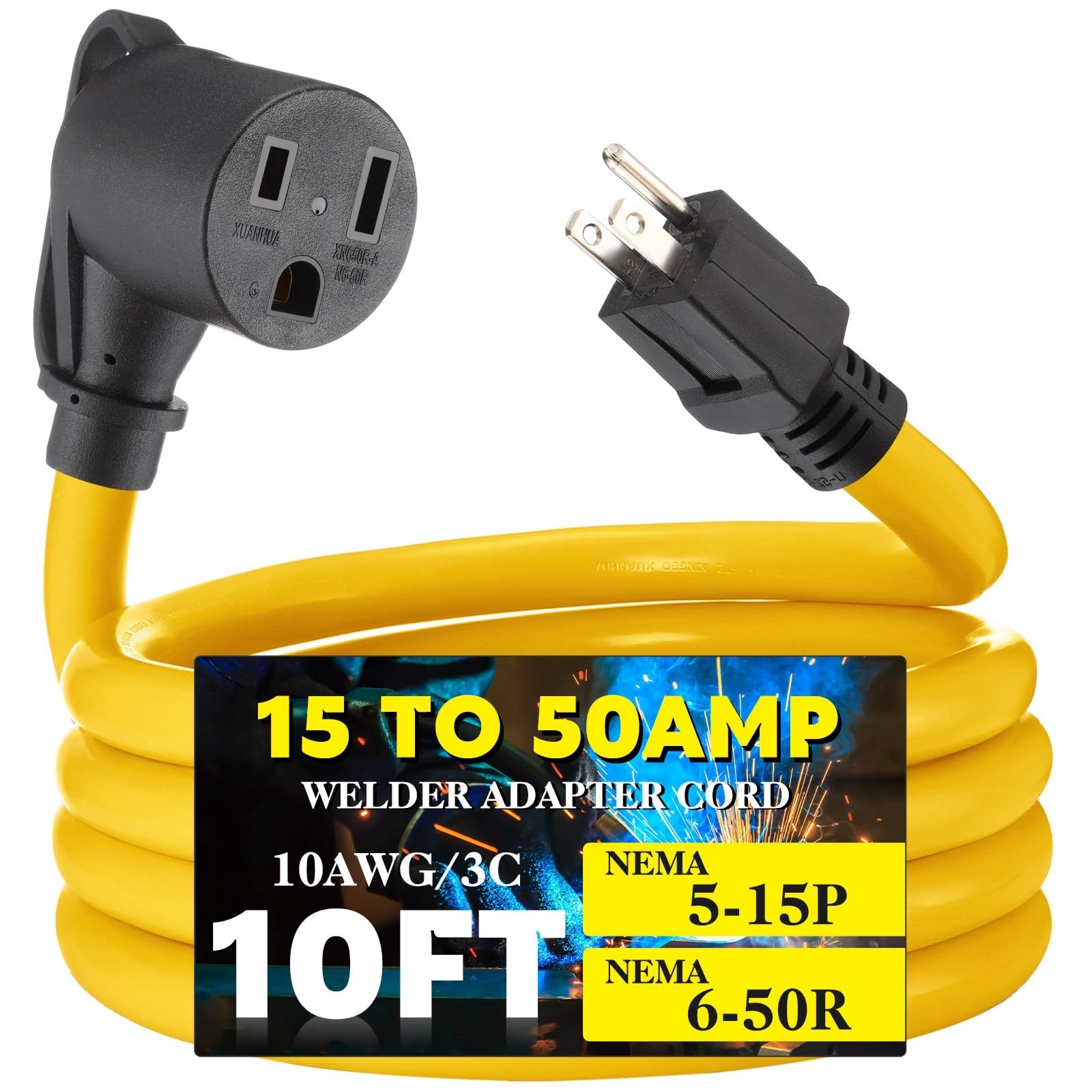 10 Ft 15 Amp Welder Adapter Extension Cord NEMA 515P to 650R STW 10AWG/3C