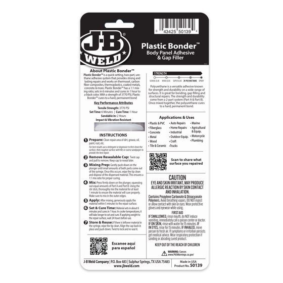 JB Weld Plastic Weld Quick Setting Epoxy Syringe Bonder Repair Glue Black