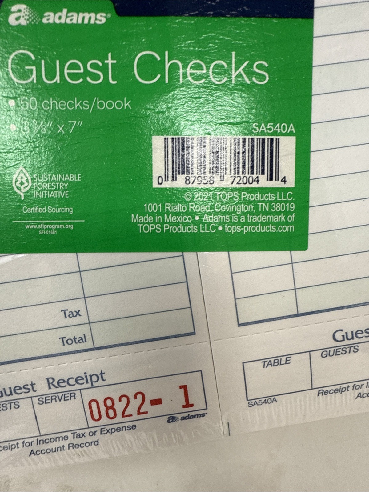 Adams 1-Part Guest Check Books w/stubs 3 3/8 x 7, 20 Pads, 1000 total checks