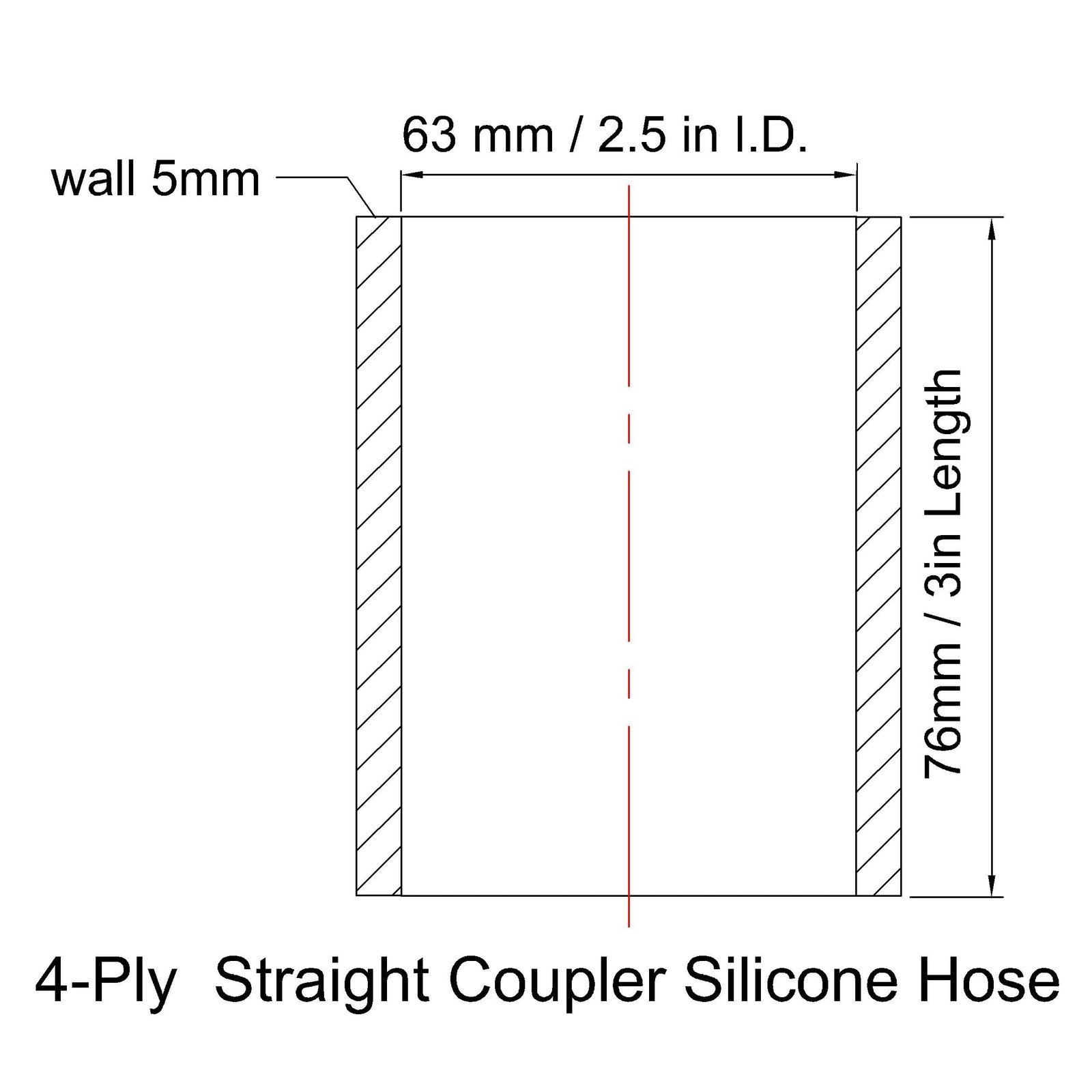 2.5in ID Straight Silicone Hose Coupler with Stainless Steel Hose Clamps, 2-1…