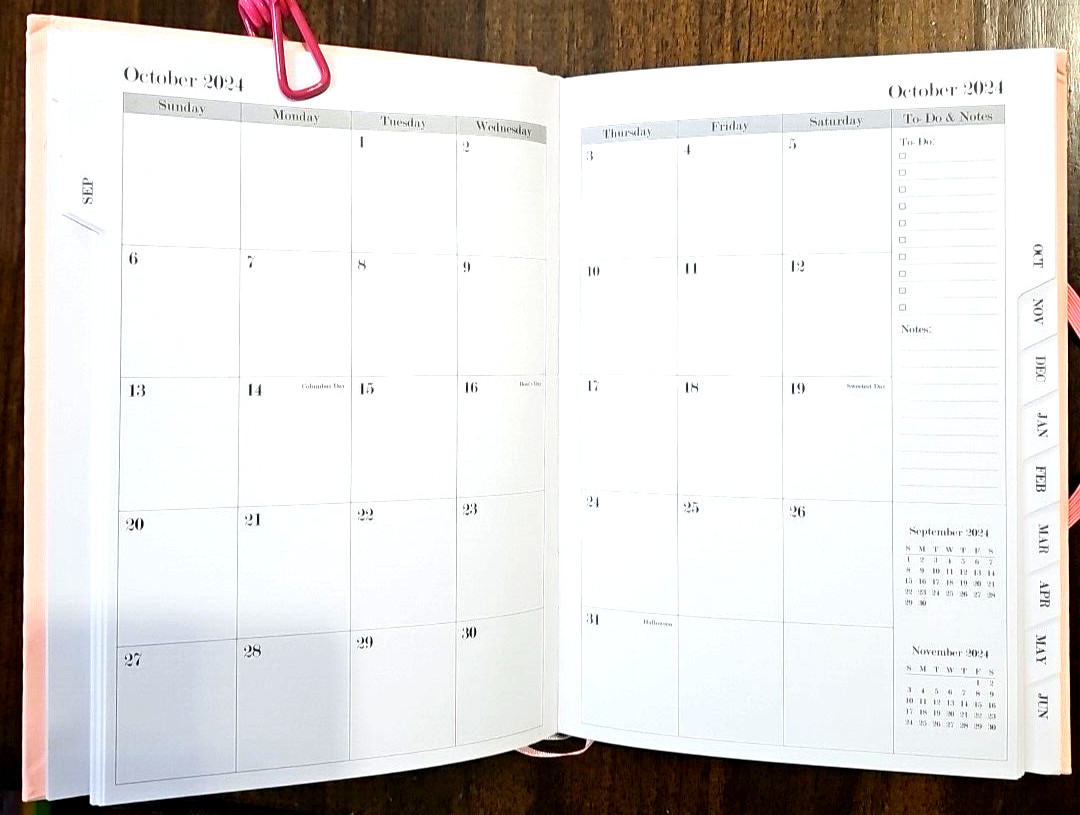 Planner 2024 Jul to 2025 Jun Daily Weekly Tabbed Peach Hardbound 6″x8.5″ Book