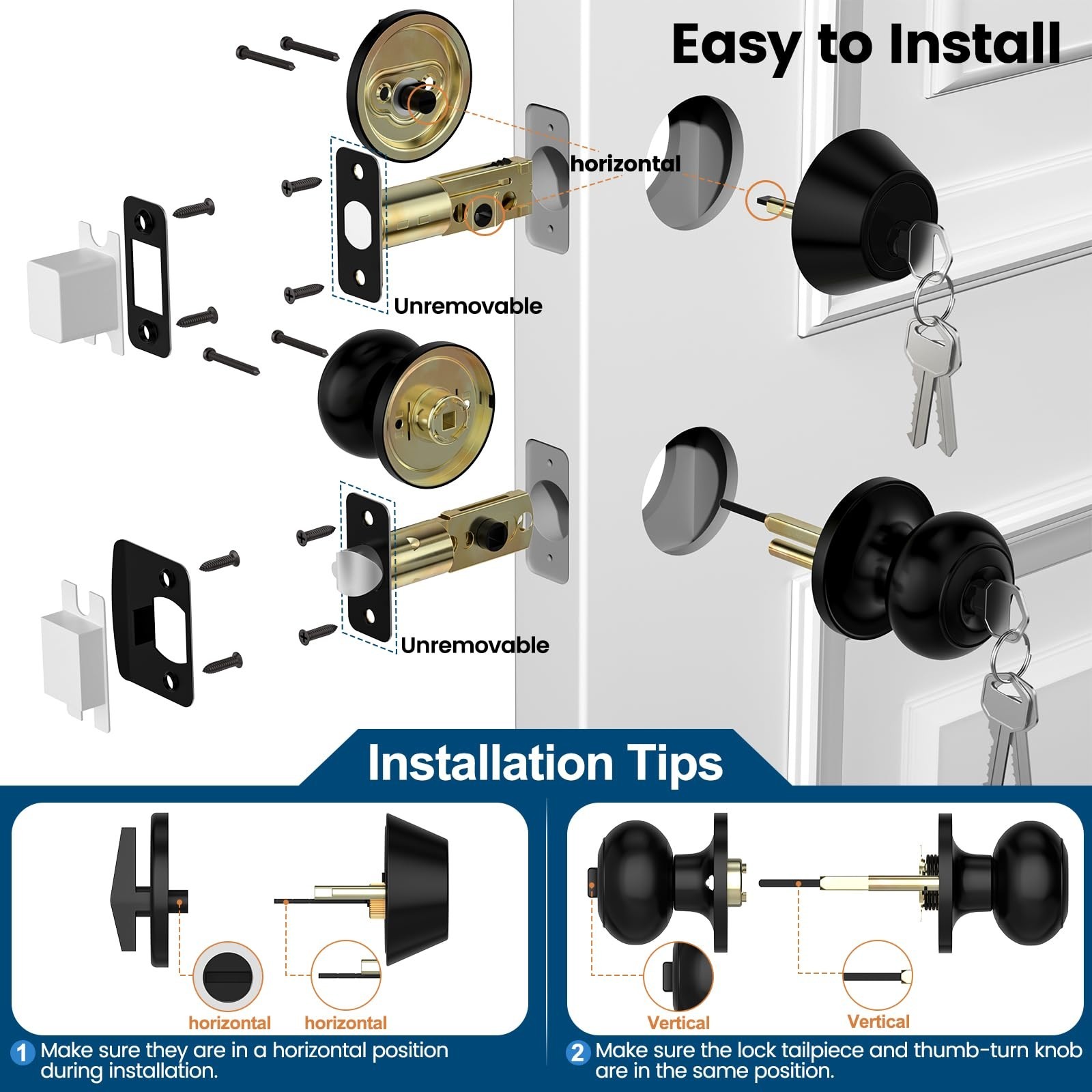 6 Pack Keyed Alike Exterior Door Knob with Lock, Single Cylinder Deadbolt Loc…