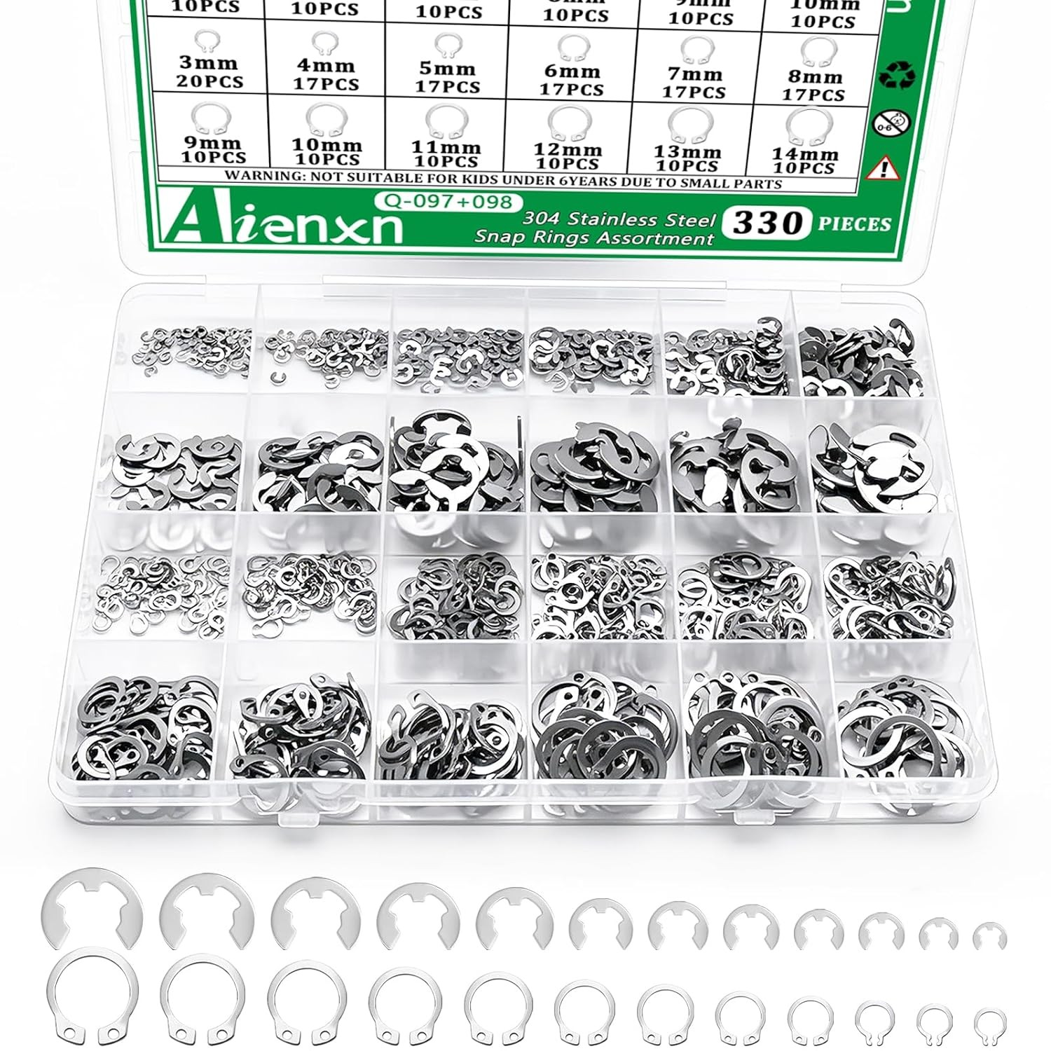 330Pcs Snap Rings Assortment Kit External Retaining C Clips E-Clip Circlip Set