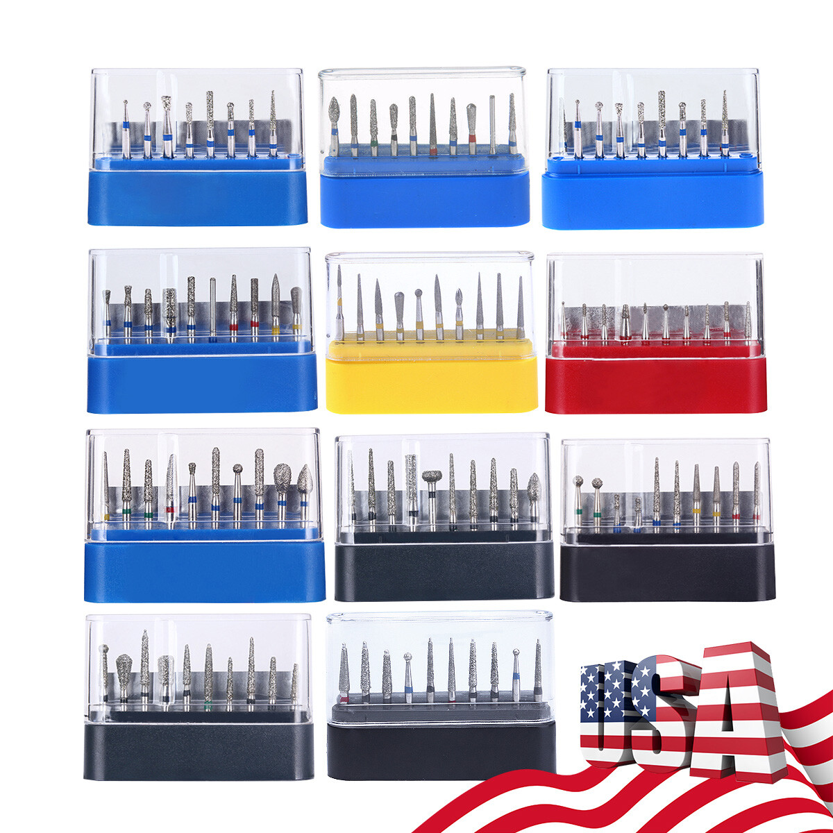 10pcs AZDENT Dental FG Diamond Burs Drill Kit FG 1.6mm for High Speed Handpiece