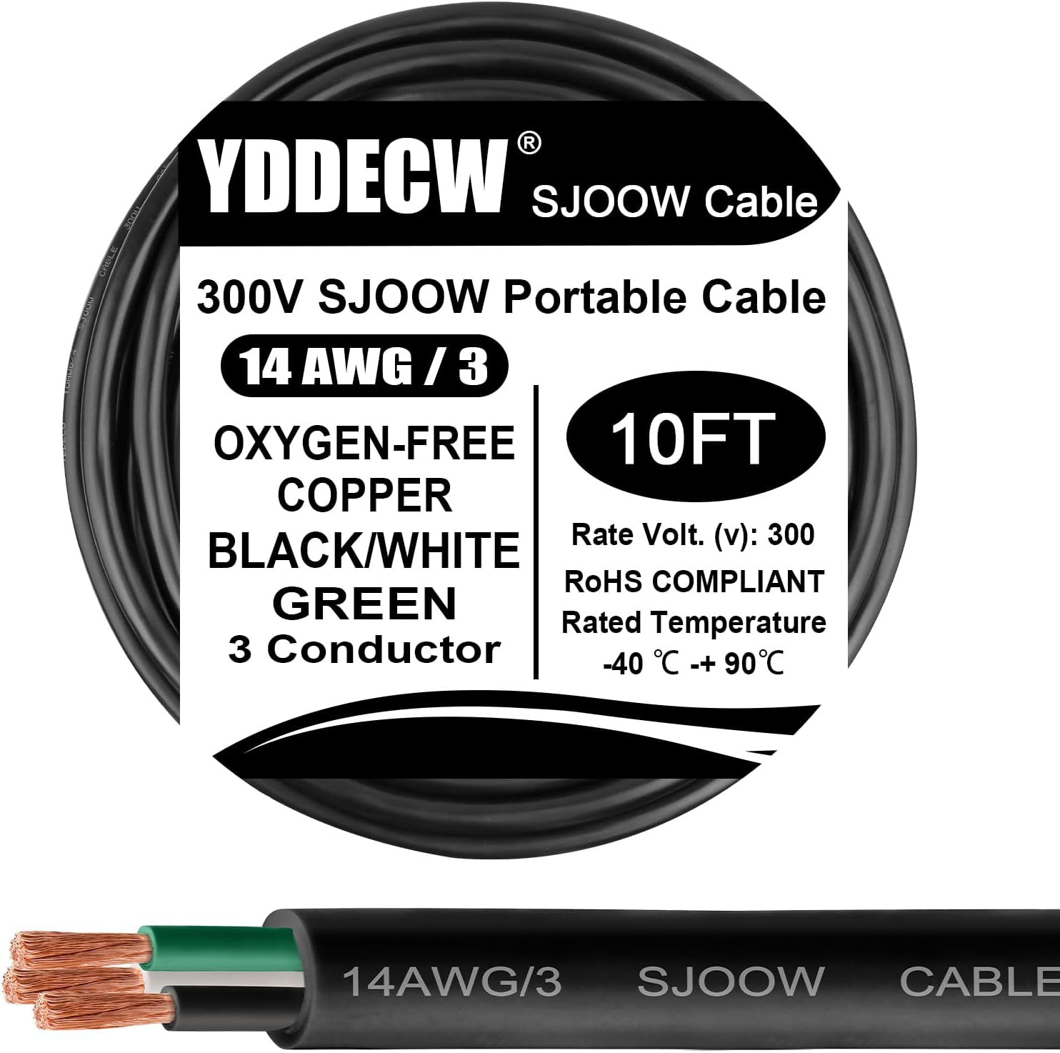 10Ft 14/3 14 AWG Portable Power Cable (3 Conductor) – SJOOW 300V 14 Gauge Electr