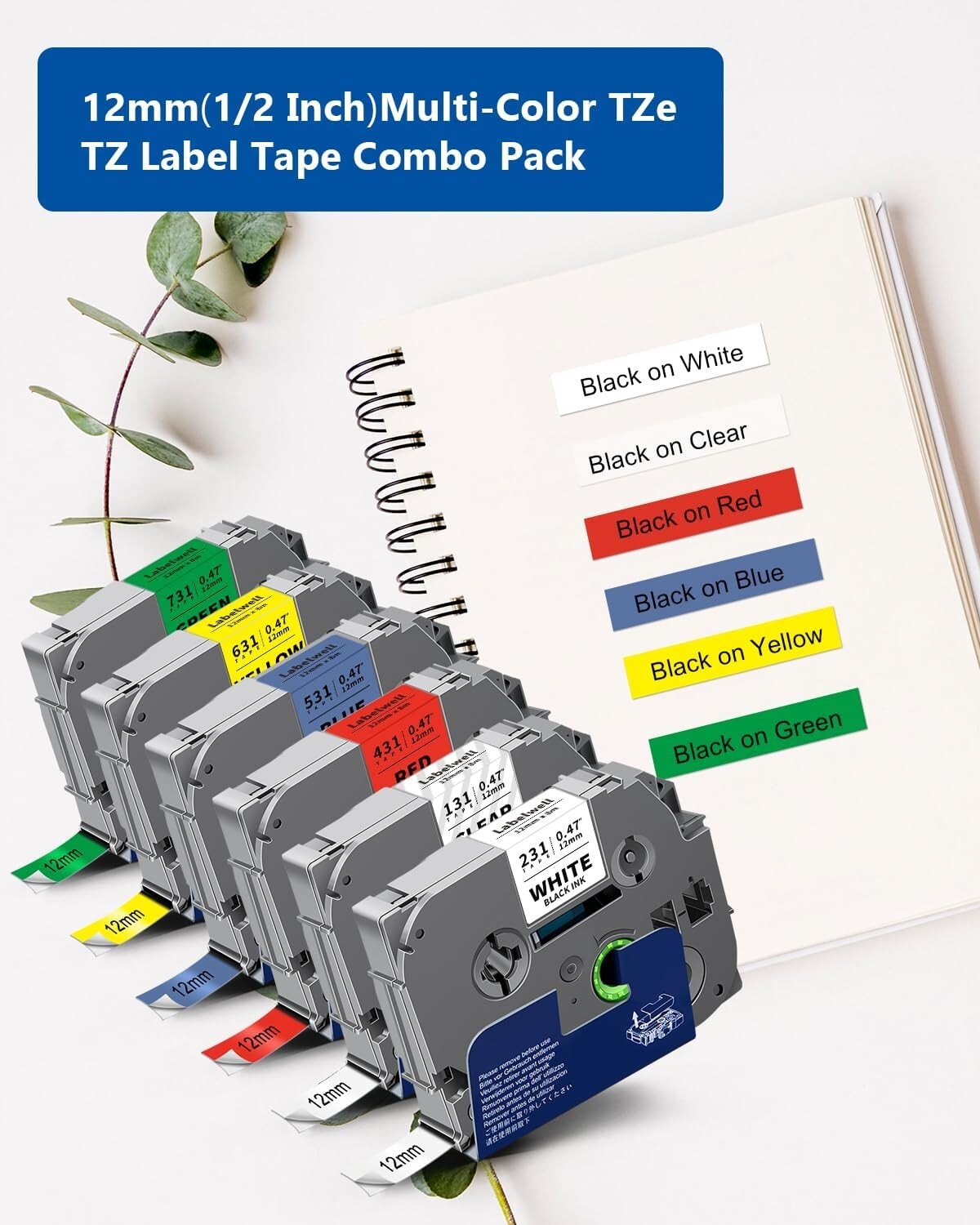 6PK Label Maker Tape 12mm Laminated for Brother P-Touch TZ-231 TZe-231 PT-D210