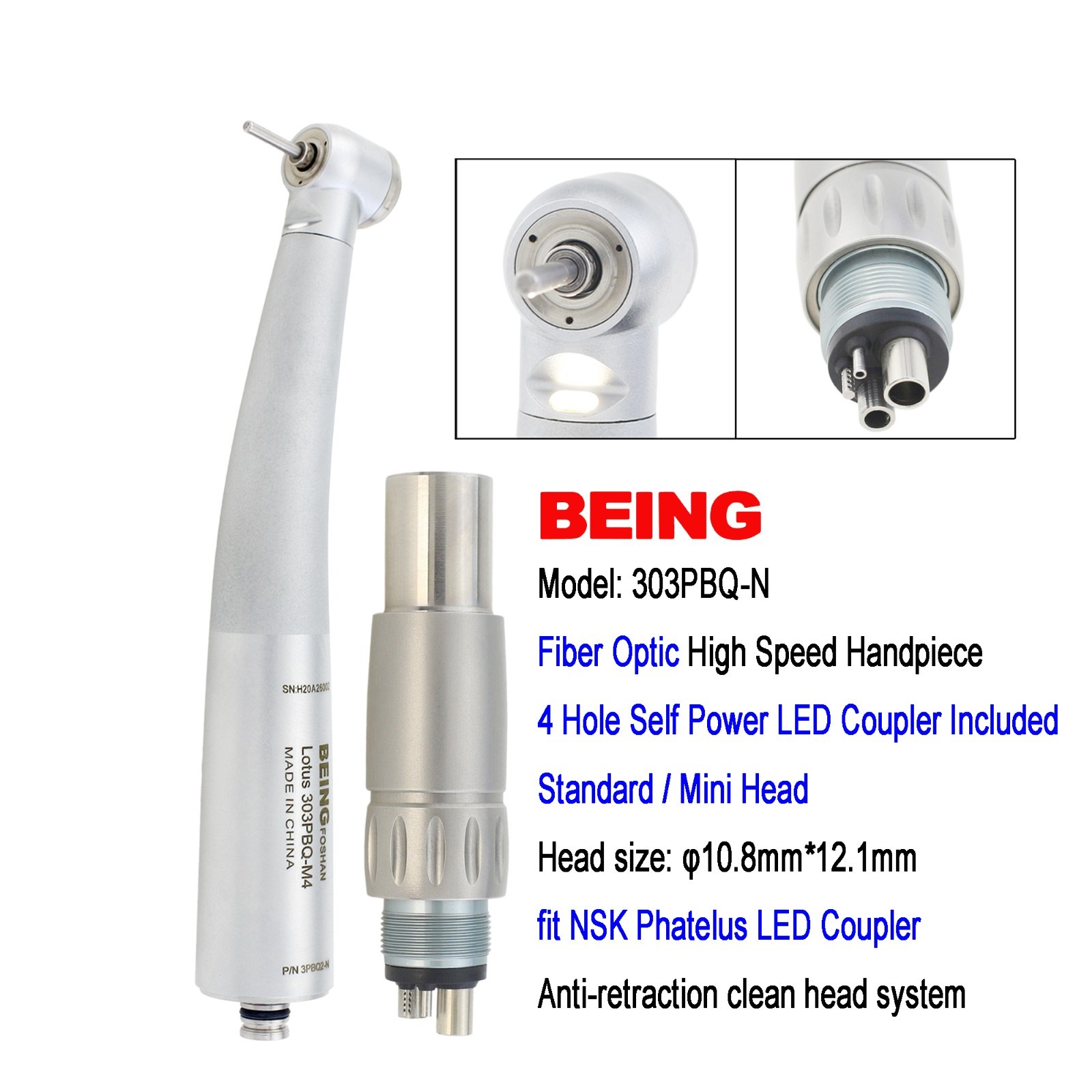 BEING High Speed Handpiece Turbine Dental Fiber Optic NSK Phatelus LED Coupler