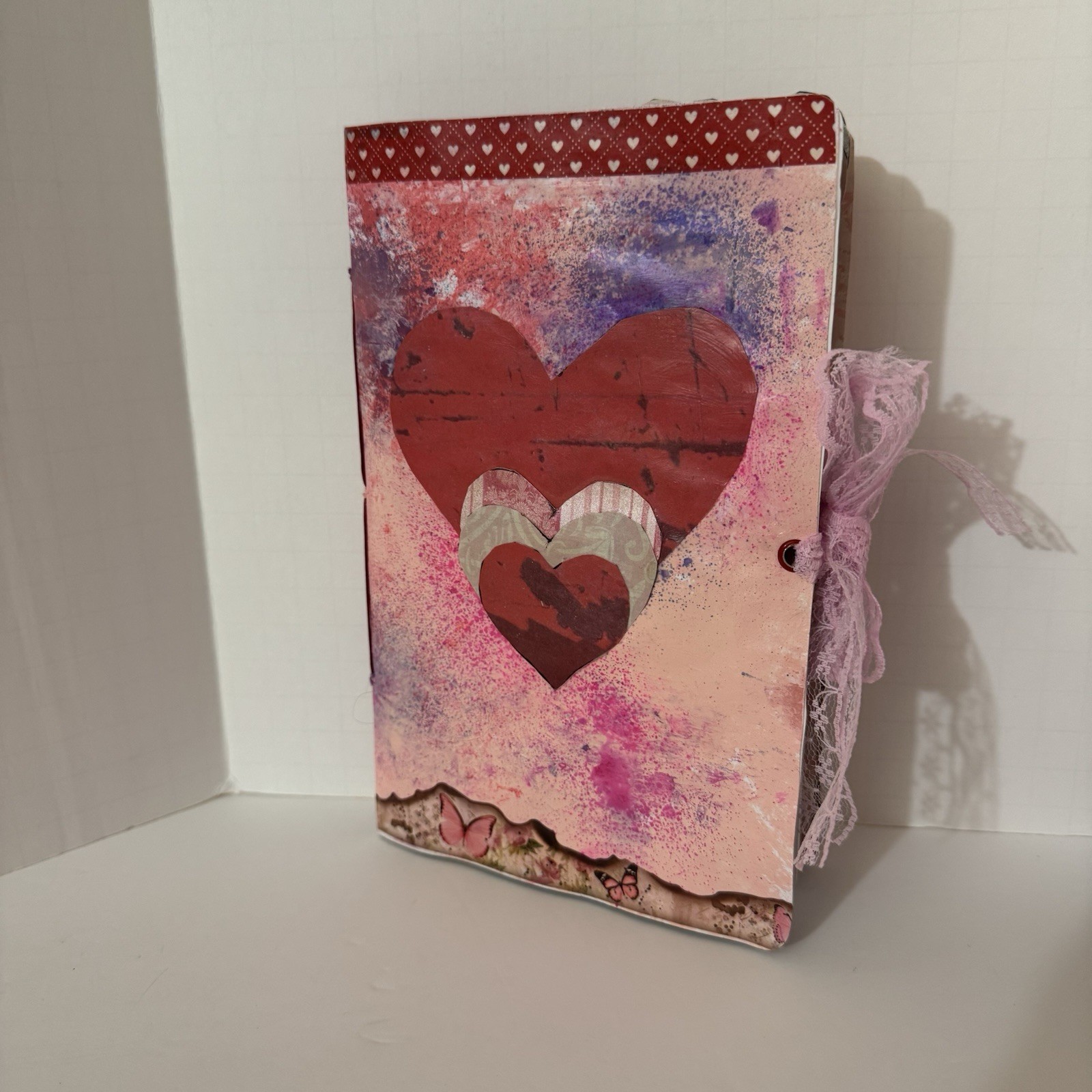 Handmade Junk Journal Valentine Theme Measures 8.5 X 5.5 Inches