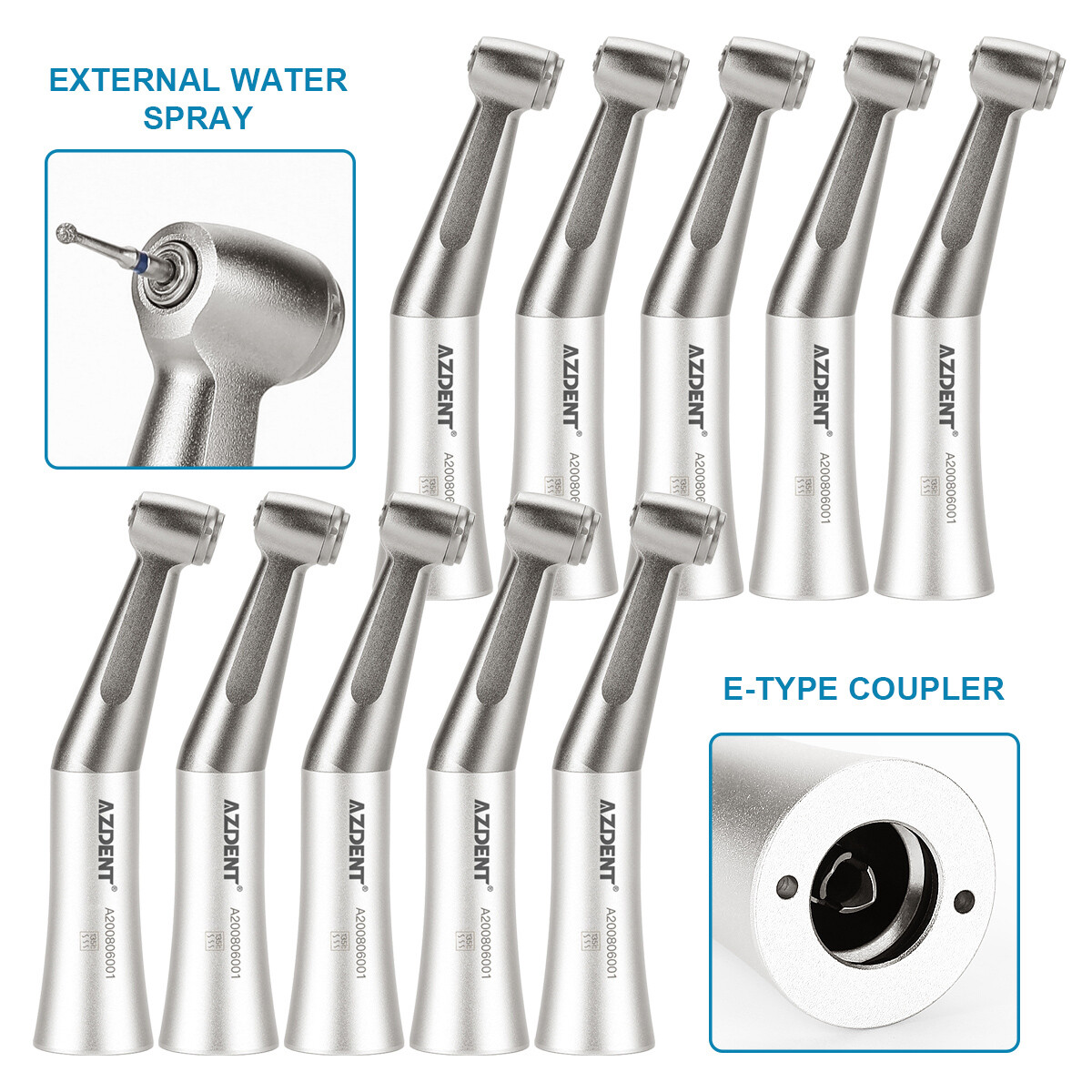 AZDENT Dental Slow Speed Contra Angle Handpiece Push Button For FG 1.6mm Burs