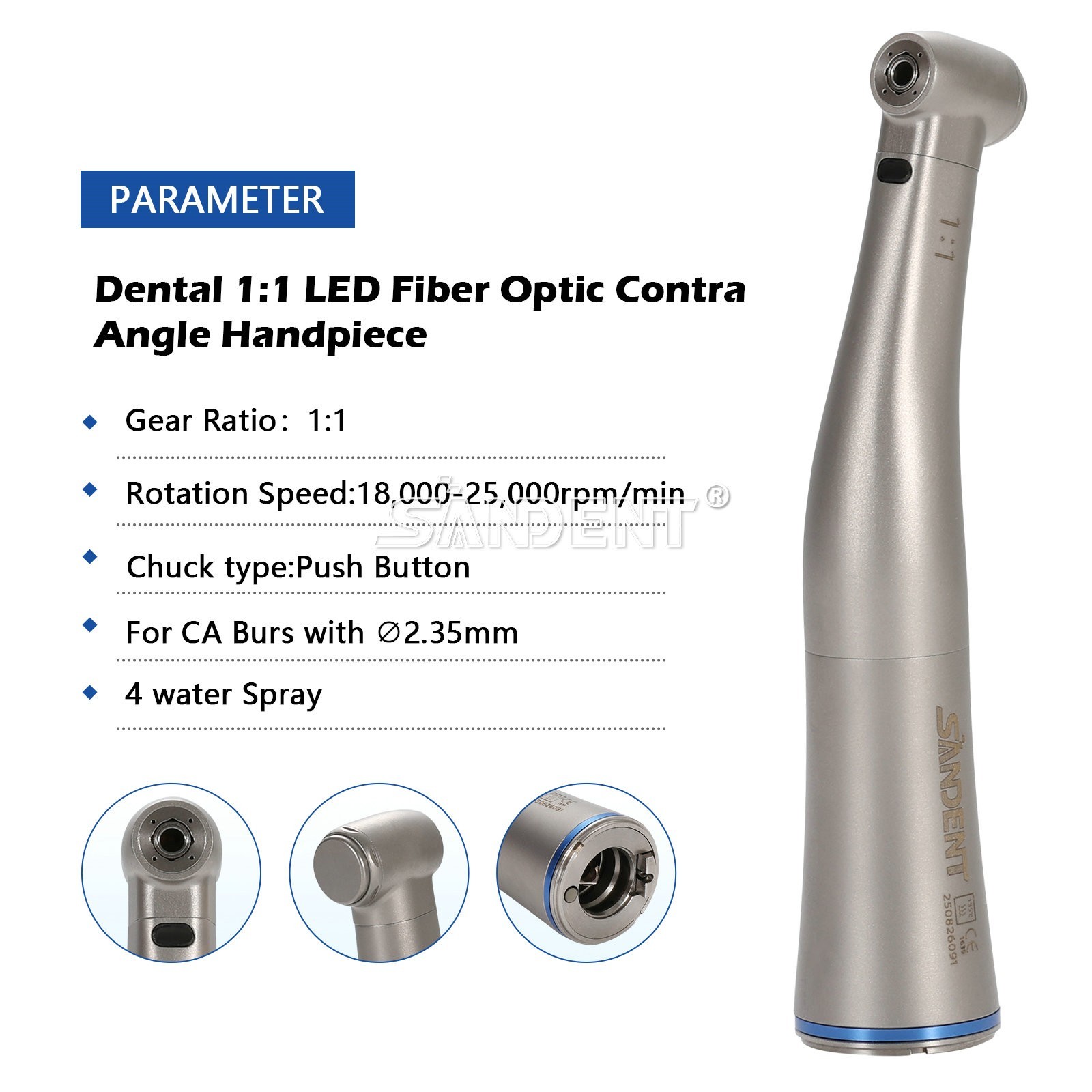 Dental 1:5 Fiber Optic LED Contra Angle Handpiece fit NSK E-Type Electric Motor