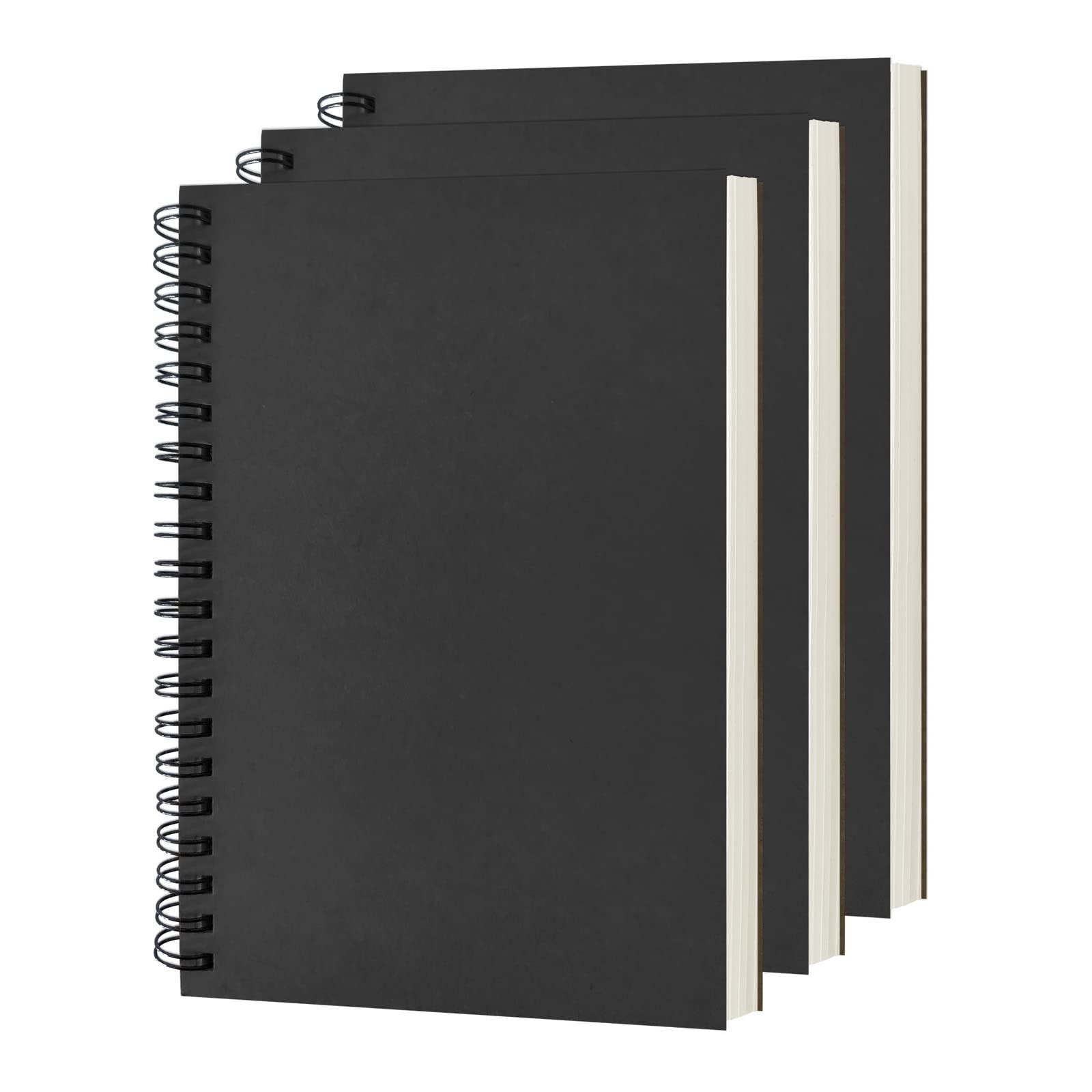 DSTELIN Blank Spiral Notebook, 3-Pack, Soft Cover, Sketch book, 100 black