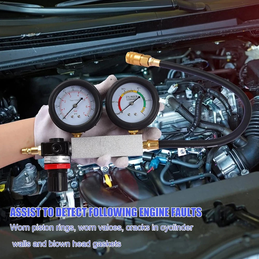 Engine Compression Diagnosis Tester Cylinder Leak Down Gauges Detector Leakage