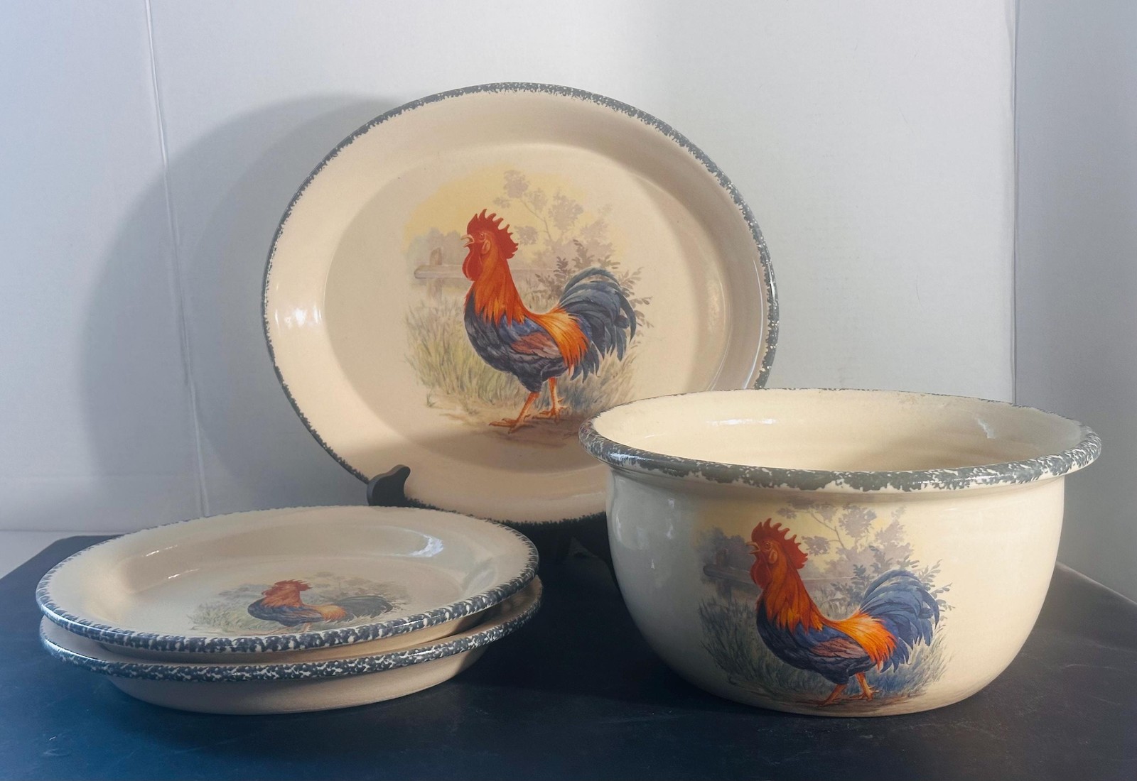 Home & Garden Party Rooster Plates/Oval Serving Platter/Mixing bowl_B