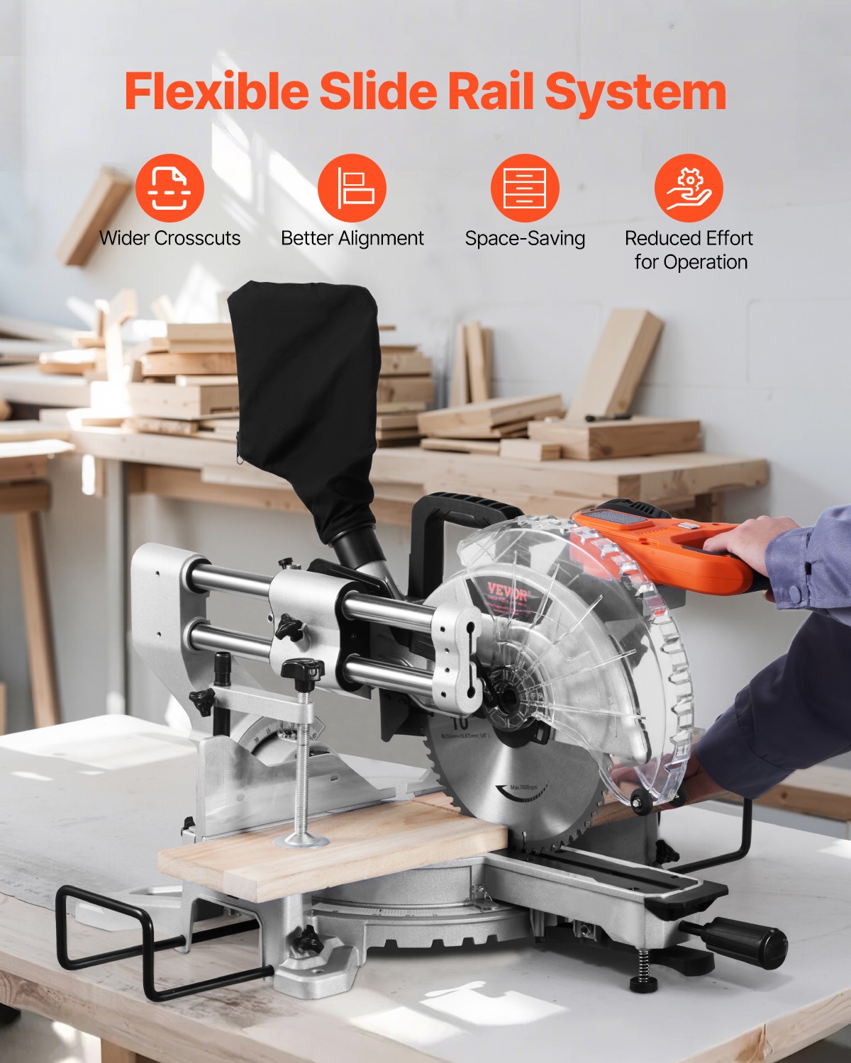 VEVOR Sliding Compound Miter Saw 10-In Blade 15 Amp Motor Corded Double Bevel