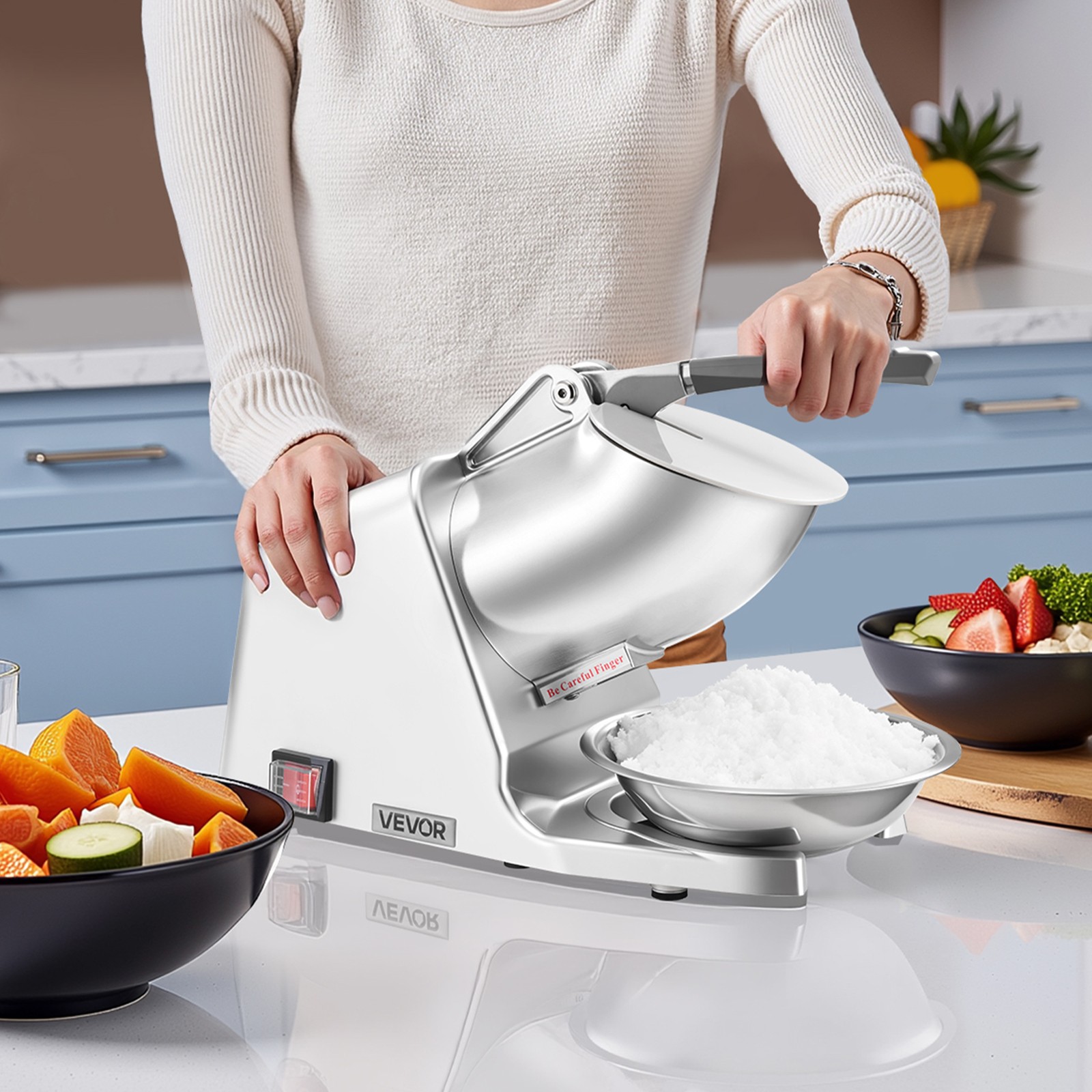 VEVOR Commercial Ice Crusher 143LBS/H Electric Snow Cone Maker Shaved Ice Silver