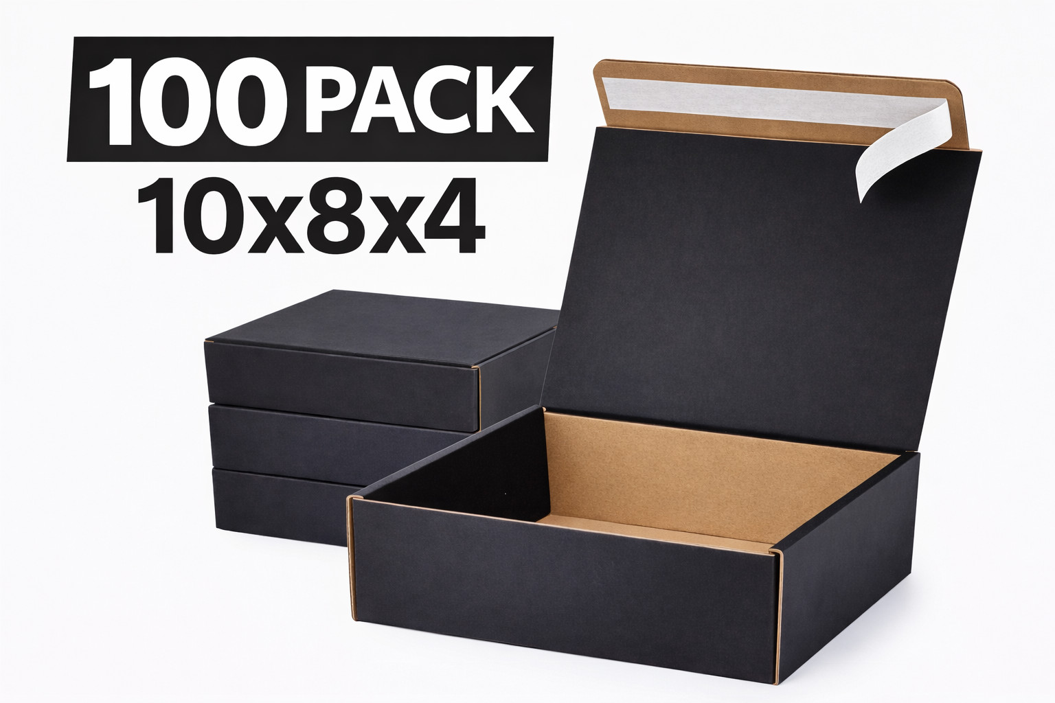 100 Black Shipping Boxes 10x8x4 Mailer Boxes Corrugated Self Seal No Tape