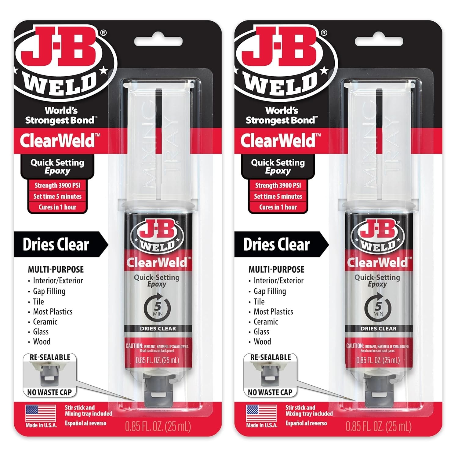 Quick-Drying Clear Epoxy, 3900 PSI Strength, 2 Pack Syringe for Easy Repairs