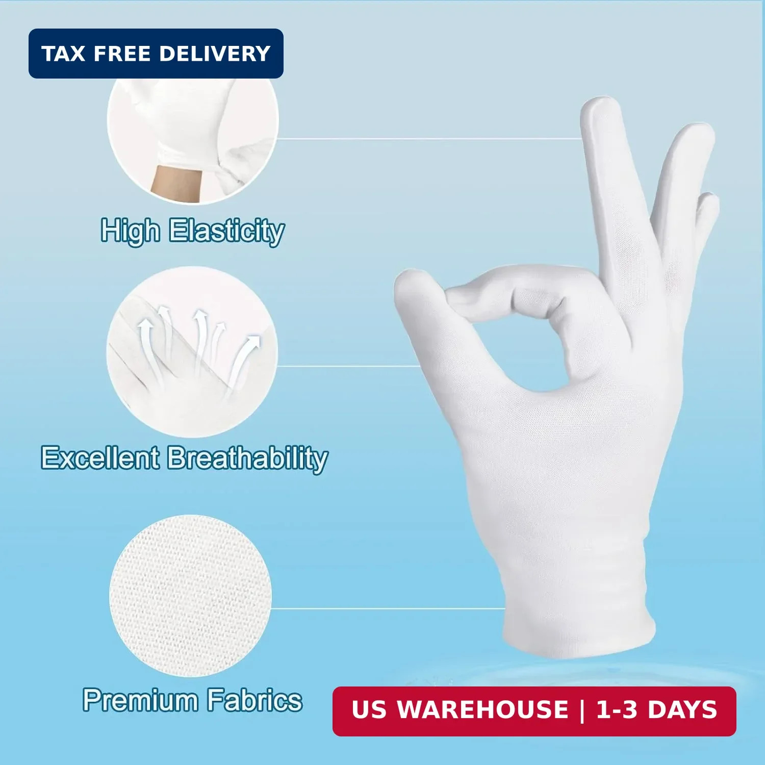 12-Pack White Cotton Gloves, for Dry Hands Sleeping Eczema Care and Night-Time M