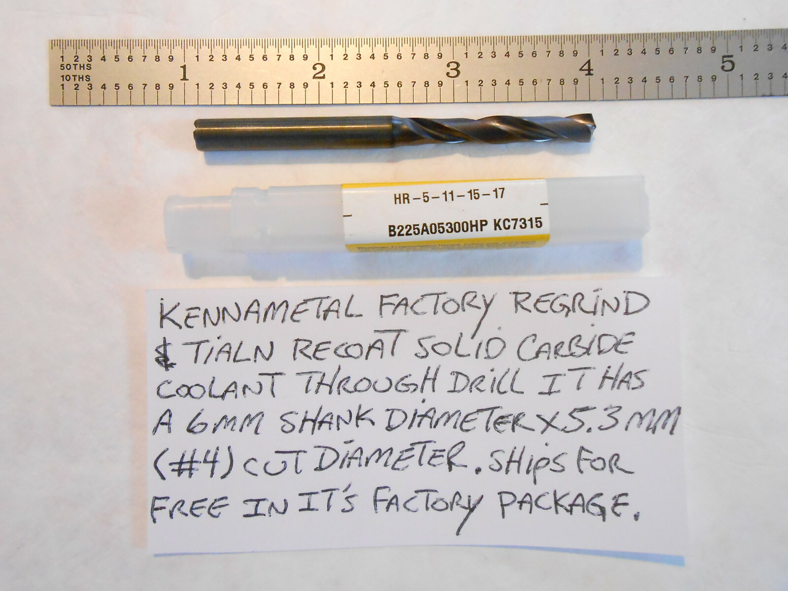 KENNAMETAL REGRIND & TIALN RE-COAT COOLANT THRU CARBIDE DRILL #4 DIA. X 2.89″ L