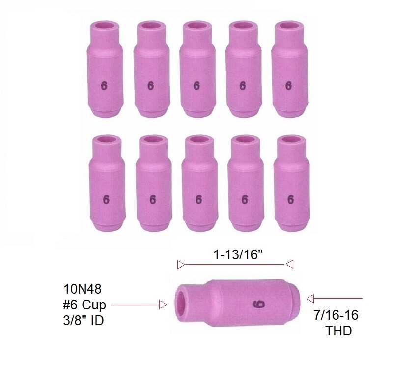 TIG Ceramic Cup 10N48 #6 Welding ALUMINA Nozzle 3/8″ Fits TIG 17, 18, 26 Qty 10