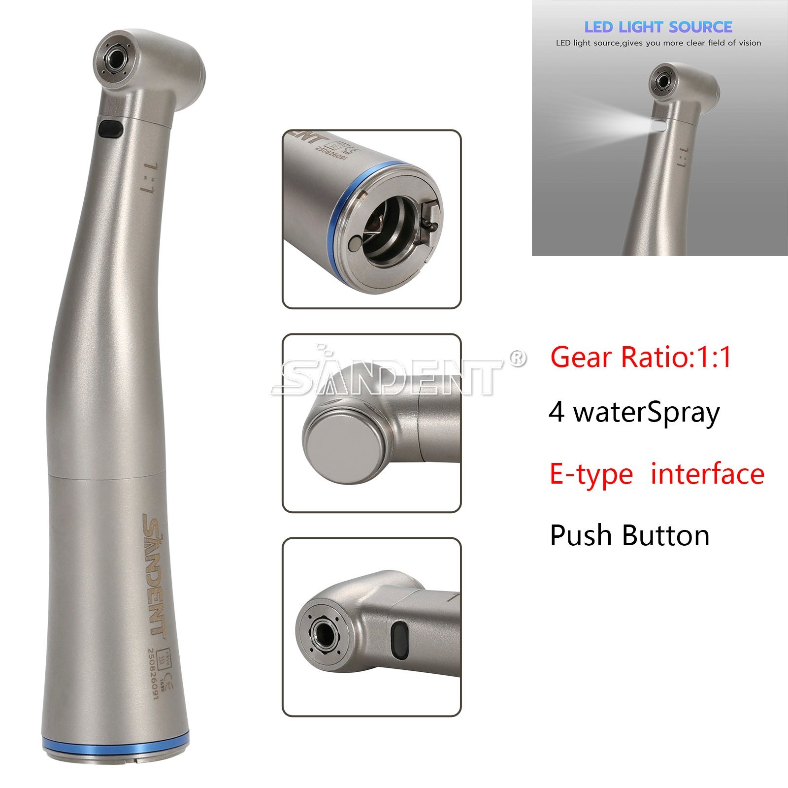 Dental 1:5 Fiber Optic LED Contra Angle Handpiece fit NSK E-Type Electric Motor
