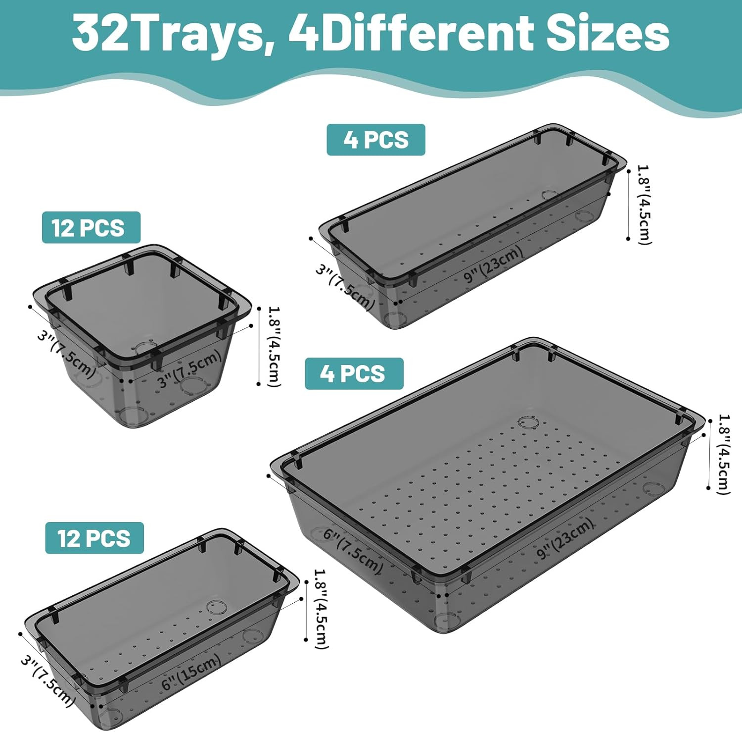 Storage Organizer Bins Clear Drawer Dividers for Office Bathroom Crafts Kitchen