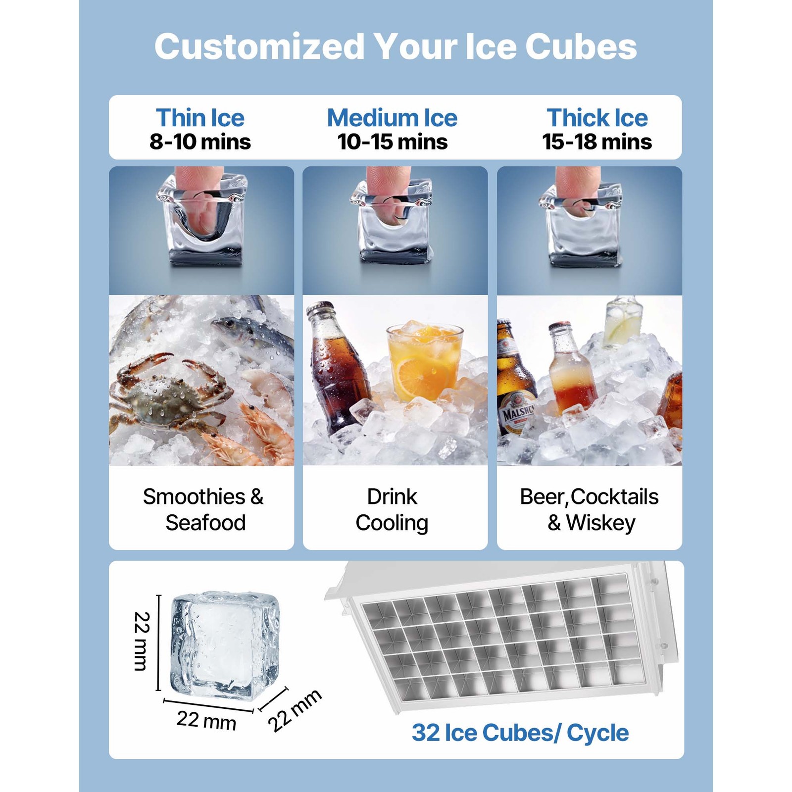 Uimoso 90/120/130/150/265/440lbs Commercial Ice Maker Undercounter Cube Machine