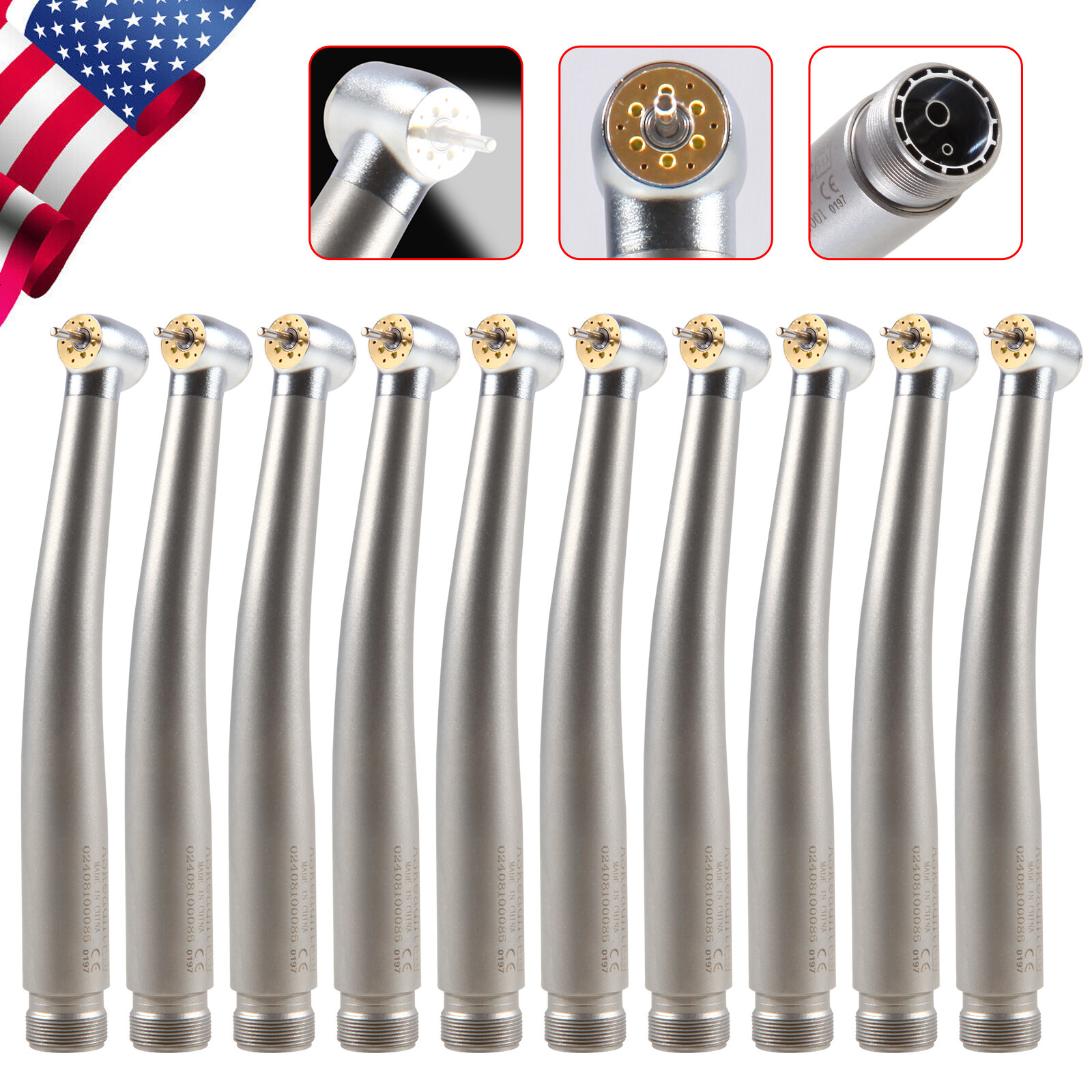 1-10 Dental 6 LED E-generator Fiber Optic High Speed Handpiece 2Hole 6 Sprays