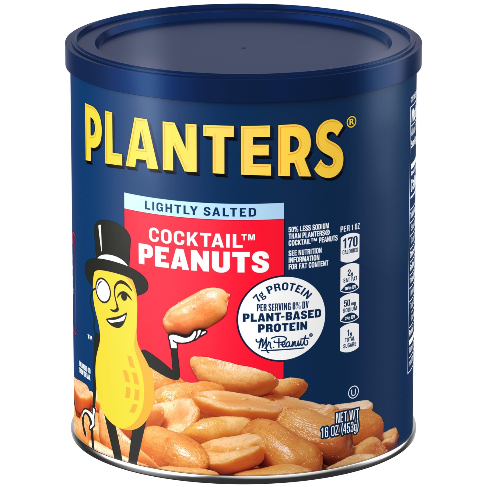 PLANTERS Dry Roasted Peanuts, PlantBased Protein, Lightly Salted, 16 Oz Jar