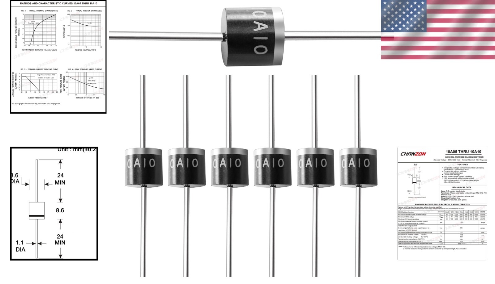 High Performance 10A10 Rectifier Diodes – 20 Count, 10 Amp 1000 Volt Package