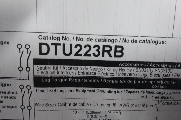 Square D DTU223RB 240VAC 100 A Single Phase Heavy Duty Non-Fusible Safety Switch