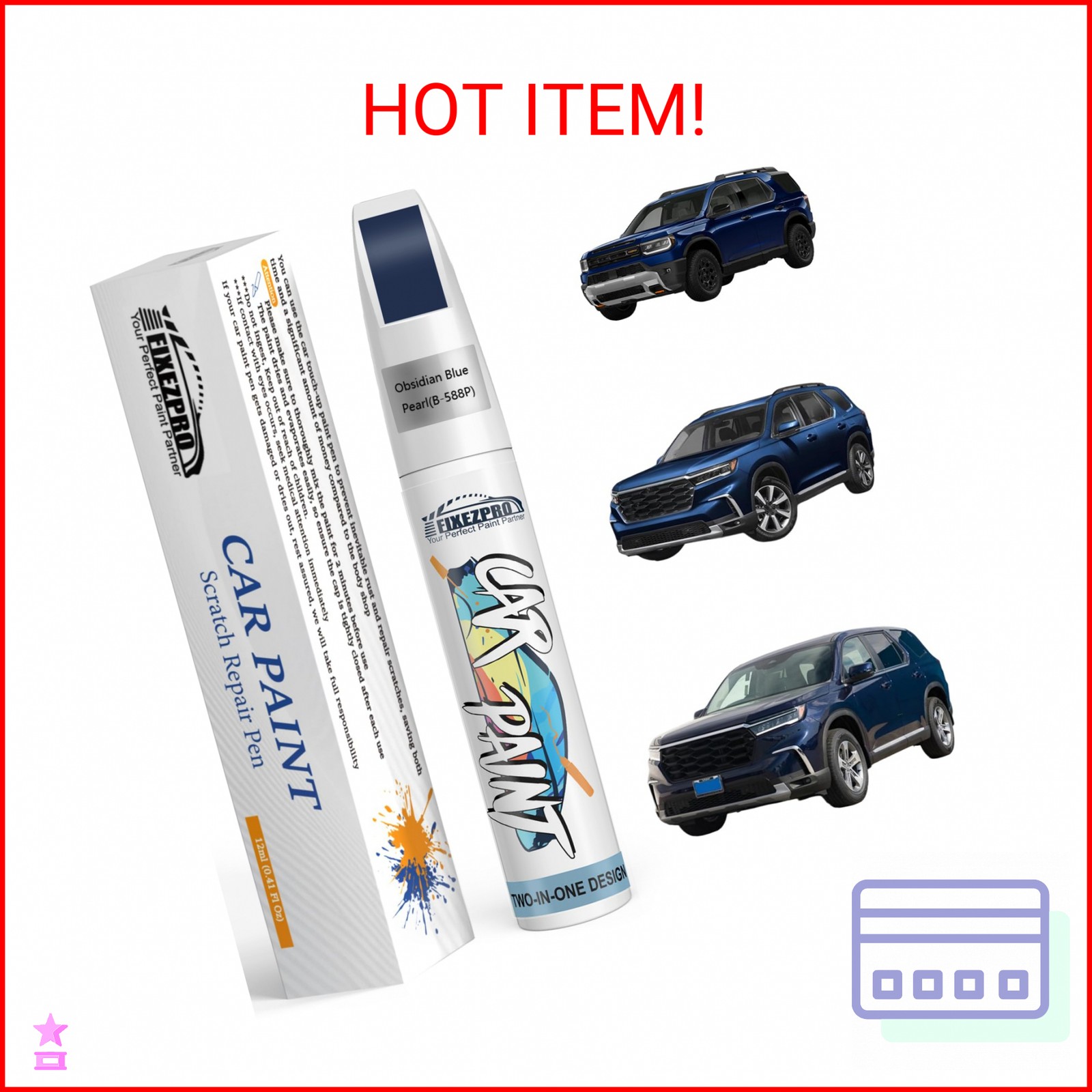 FIXEZPRO B-588P Obsidian Blue Pearl Car Touch Up Paint for Honda, Color Match Au