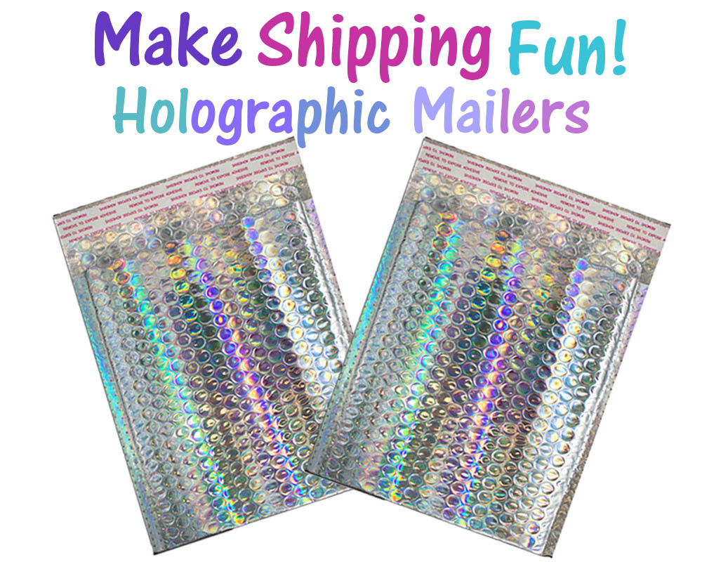 5X9″ 6X10, 8.5X12, 9.5X13″ Holographic Bubble Mailers, Metallic Padded Envelope