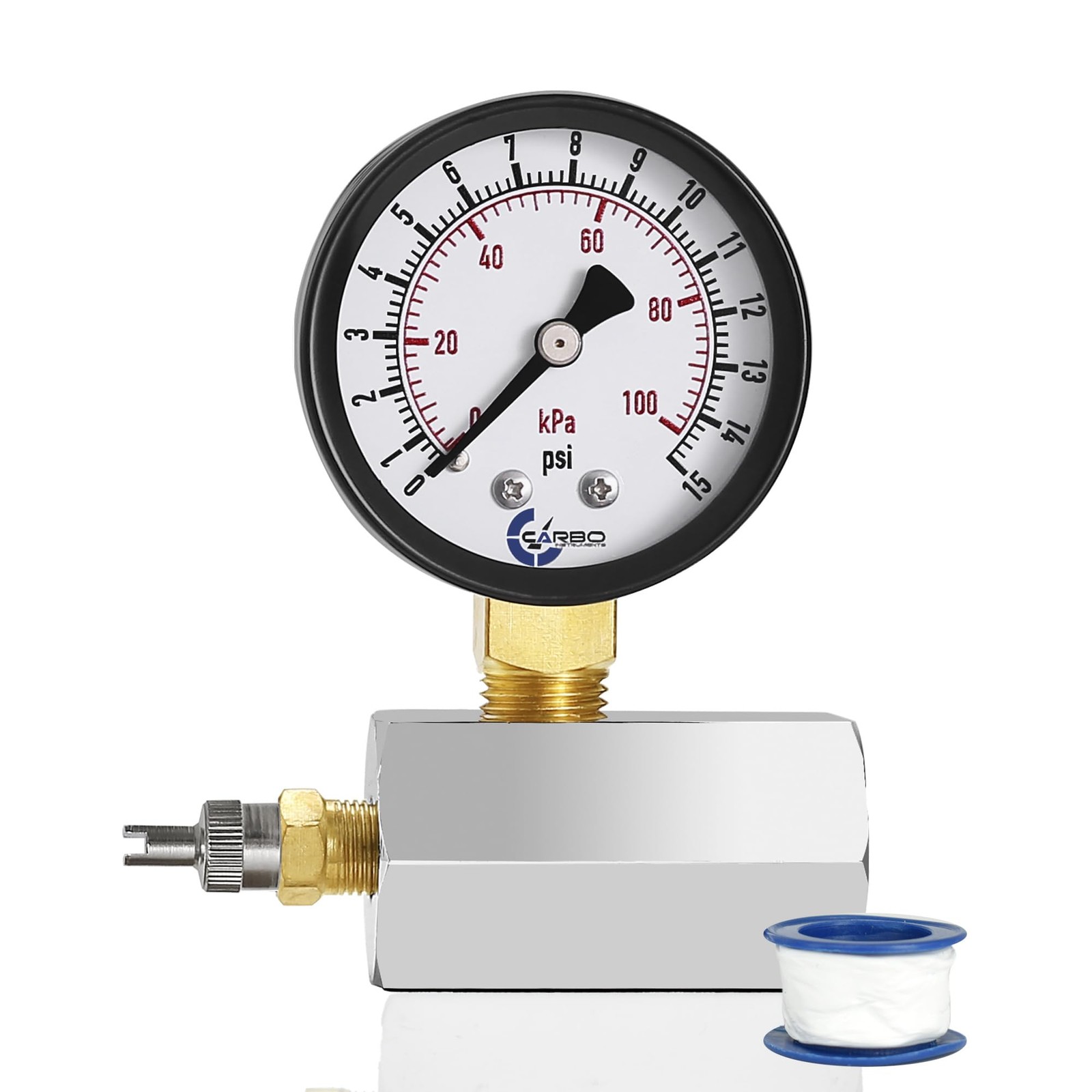 CARBO Instruments Gas Test Pressure Gauge 15 3/4″ FNPT 0-15 psi, Chrome